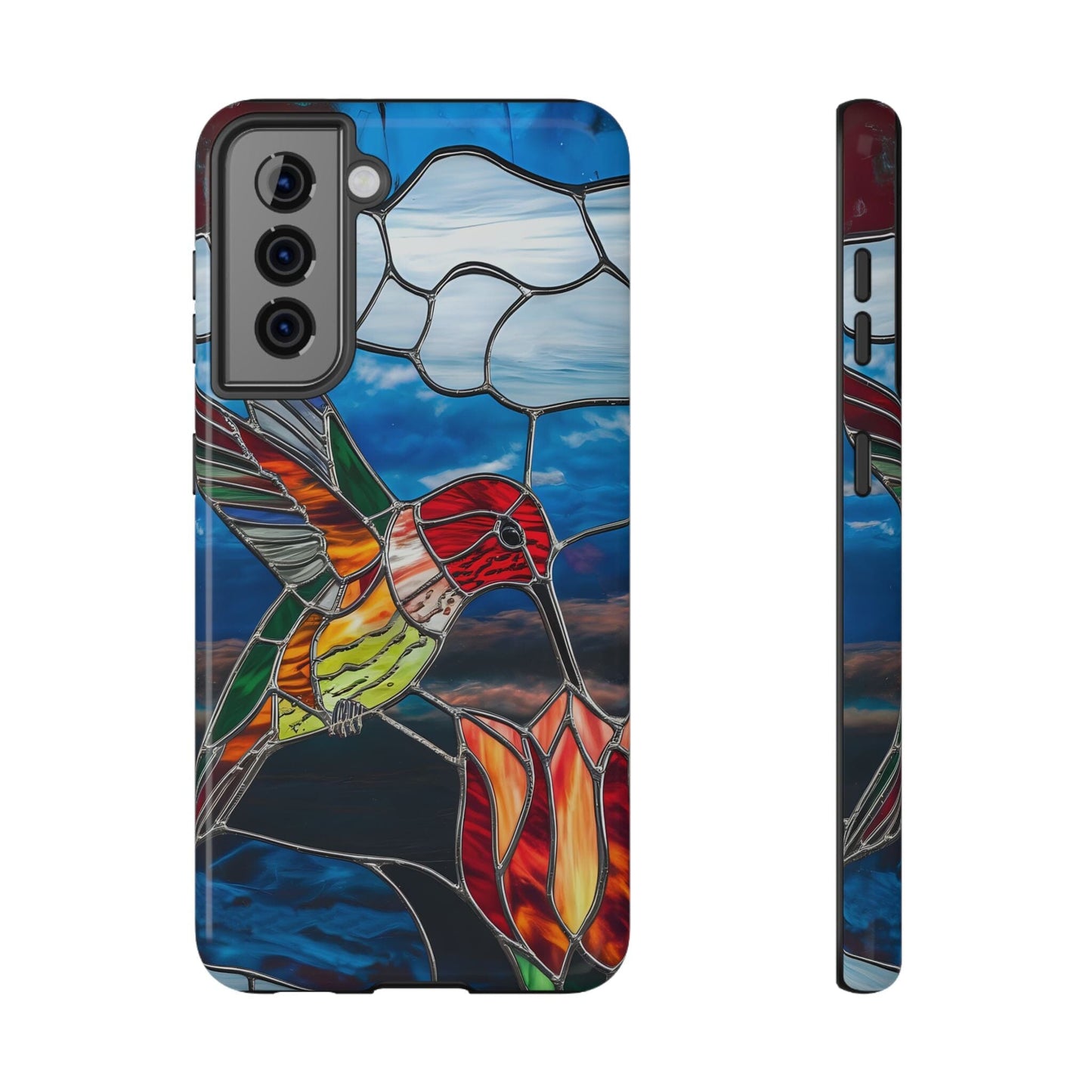 Stained Glass Humming Bird Phone Case, Tough Phonecase designed to fit iPhone and Galaxy Bird Lover Gifts Phone Case Printify Samsung Galaxy S21 Glossy Without gift packaging