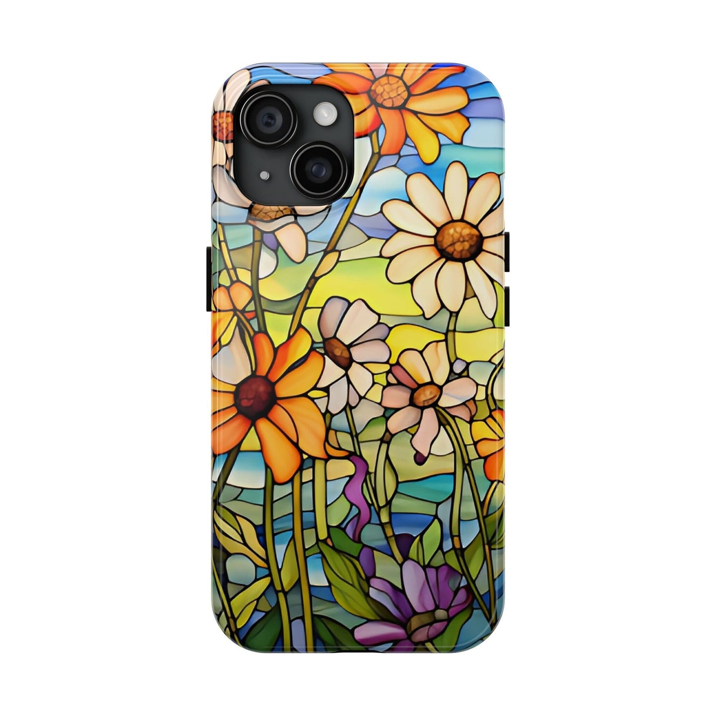 Stained Glass Daisies Impact Resistant Phone Case • Designed to fit most iPhone and Samsung Models Phone Case Printify iPhone 15