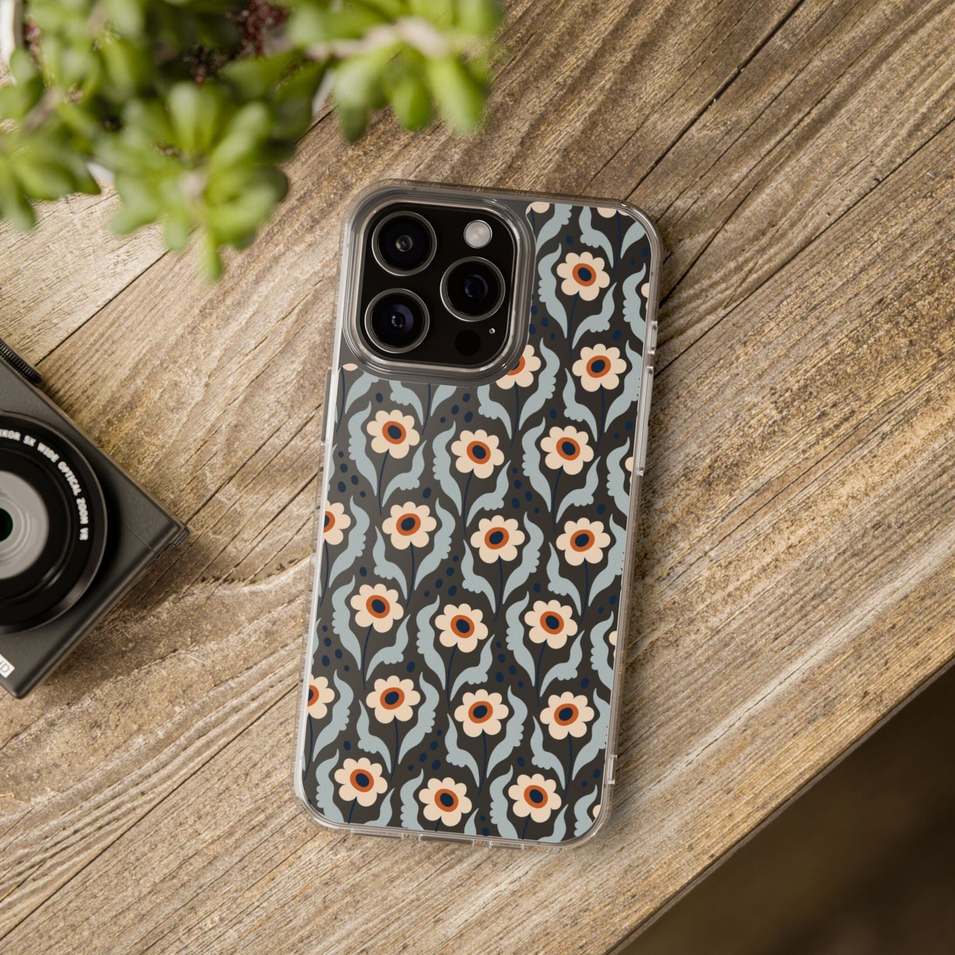 Retro Daisies Clear Phone Case • Designed to fit Most iPhone and Samsung Phones Phone Case Printify