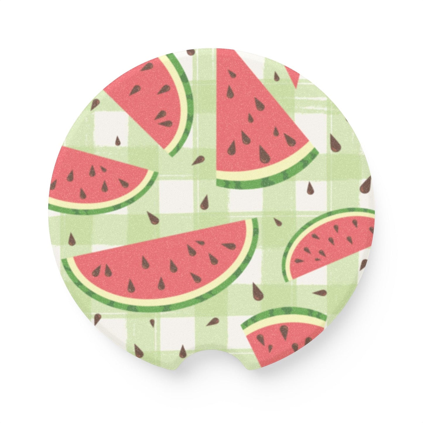 Checkered Watermelon Car Coaster, Summer Drink Cup Holder Coaster • Cute Car Accessories Home Decor Printify 2.6'' × 2.6" 1pc