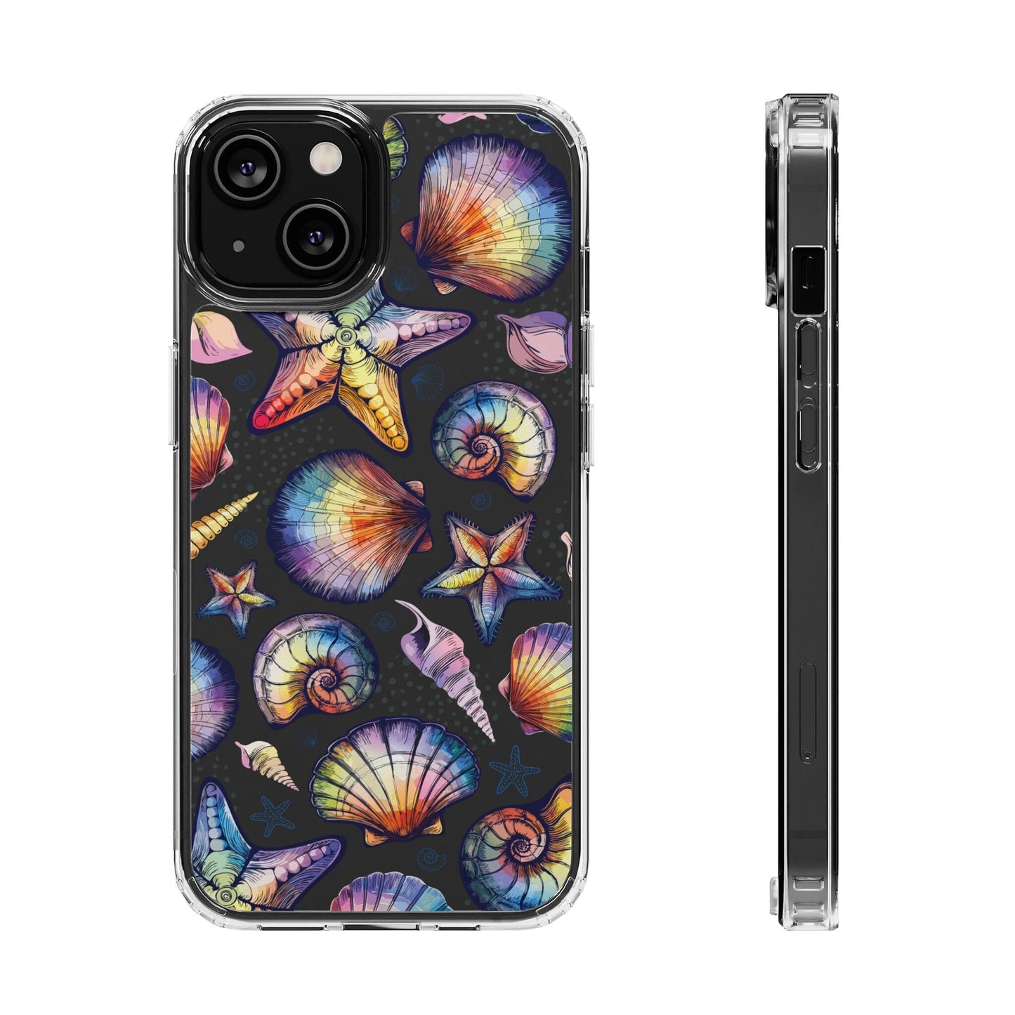 Rainbow Seashell Clear Phone Cases • Designed to fit most iPhone and Samsung Phones Phone Case Printify iPhone 14 Without gift packaging