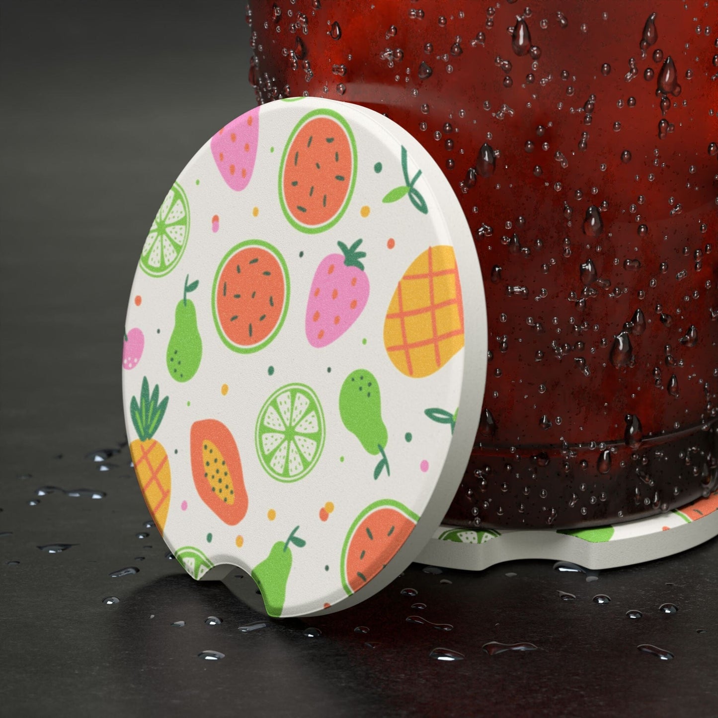 Summer Fruit Car Coasters, Colorful Drink Holder Coaster for Car • Cute Car Accessories Home Decor Printify