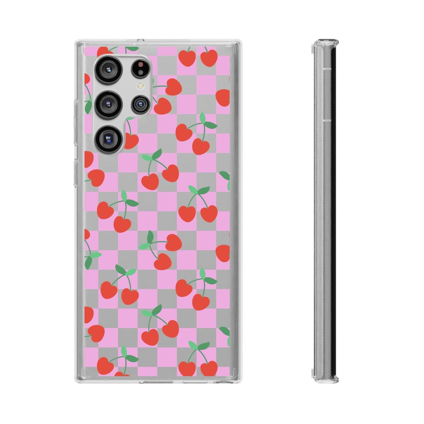 iPhone 16 Clear Case, Pink Checkered Cherry Phone Case • y2K Aesthetic Phone Cases Designed to fit most iPhone and Samsung Models Phone Case Printify Samsung Galaxy S22 Ultra Without gift packaging
