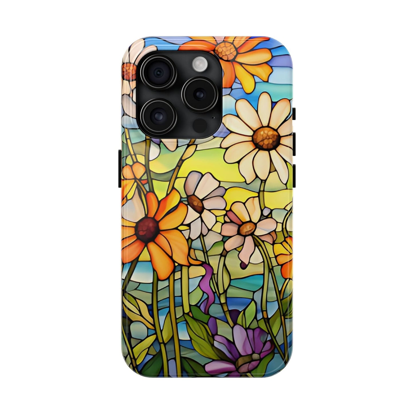 Stained Glass Daisies Impact Resistant Phone Case • Designed to fit most iPhone and Samsung Models Phone Case Printify iPhone 15 Pro