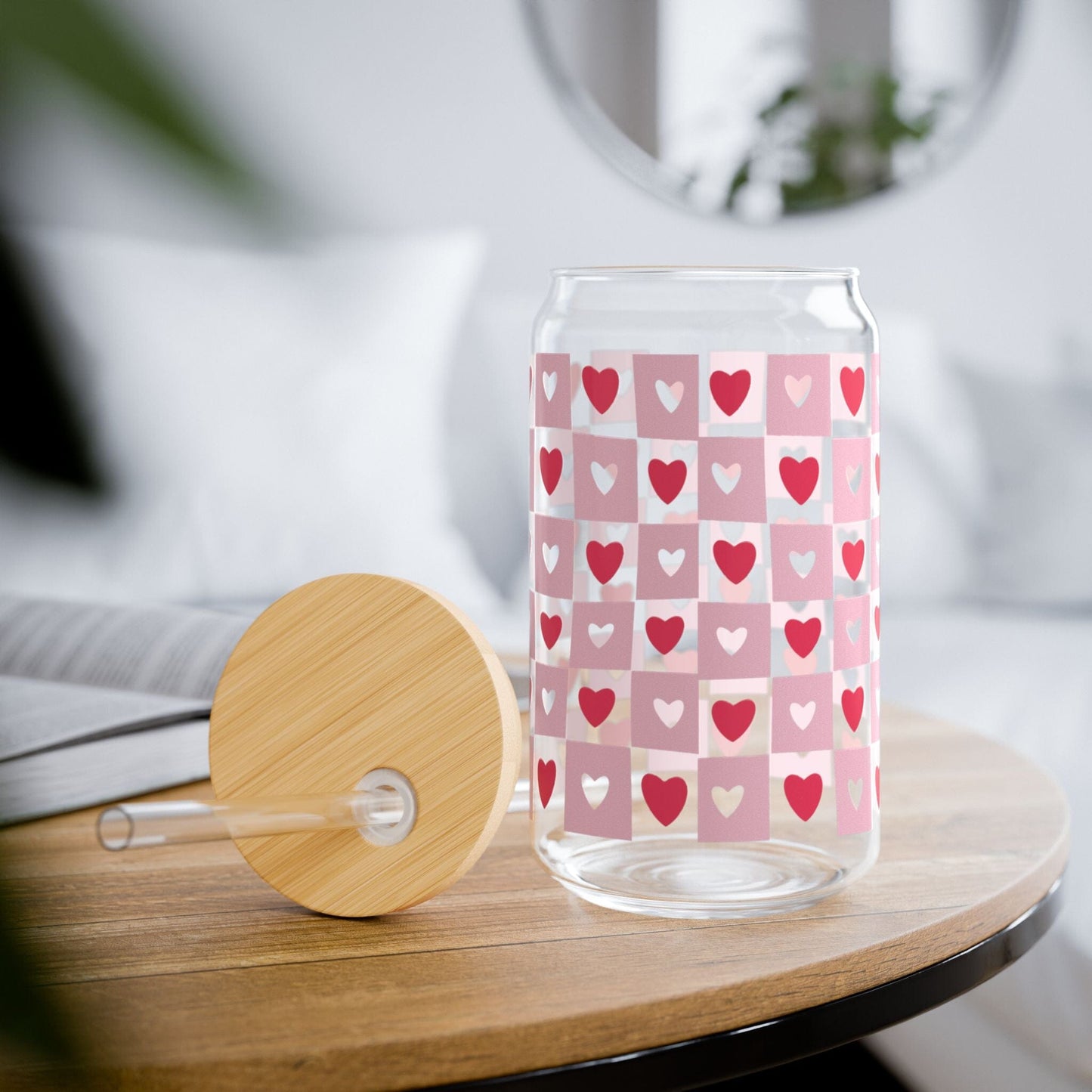 Coquette Heart Sipper Glass • XOXO Pink Iced Coffee Cup, Cute Bachelorette Drinkware Gifts Mug Printify