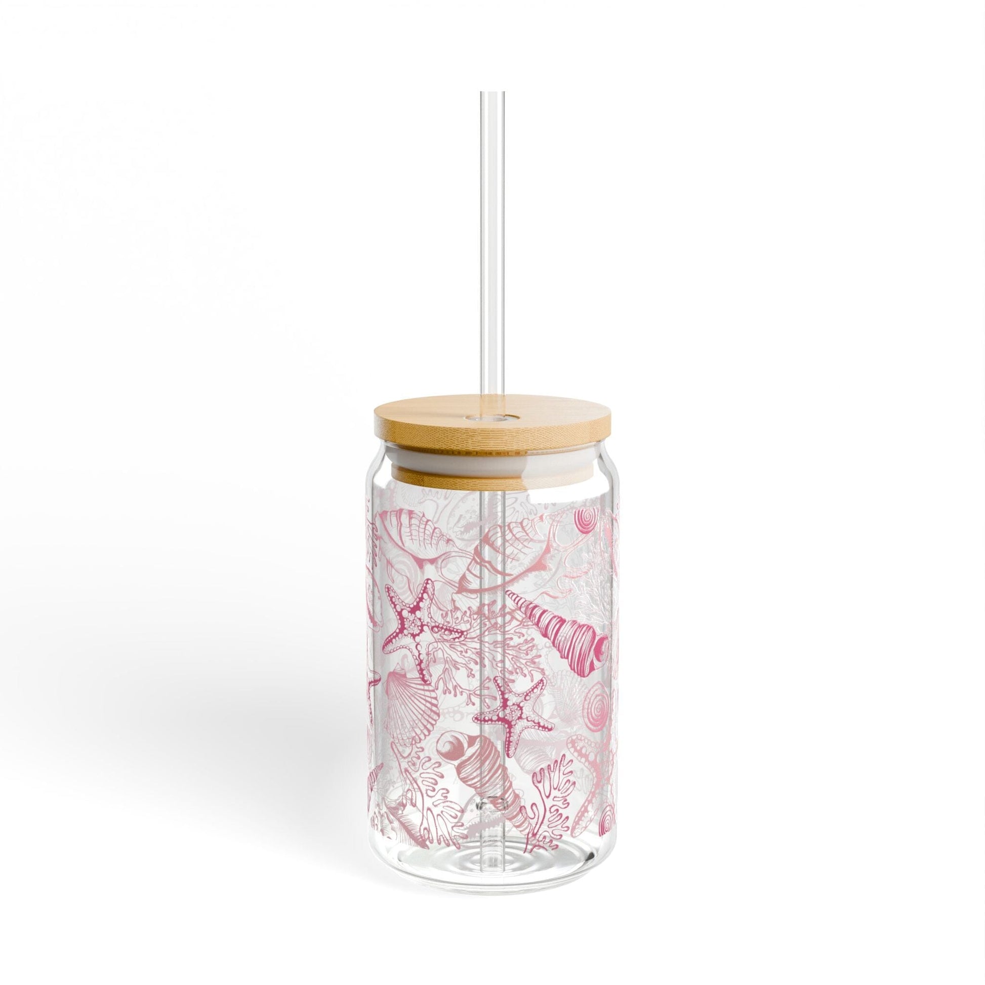 Beachy Shells Sipper Glass - 16oz, Eco-friendly Drinkware for Summer Parties and Coastal Vibes Mug Printify With lid and straw 16oz