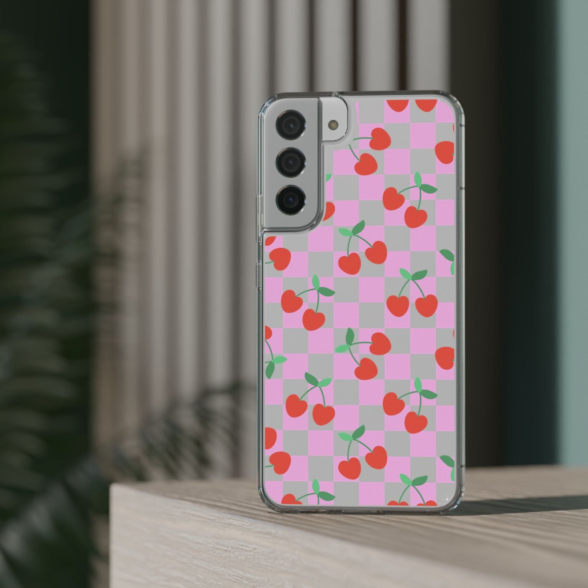 iPhone 16 Clear Case, Pink Checkered Cherry Phone Case • y2K Aesthetic Phone Cases Designed to fit most iPhone and Samsung Models Phone Case Printify