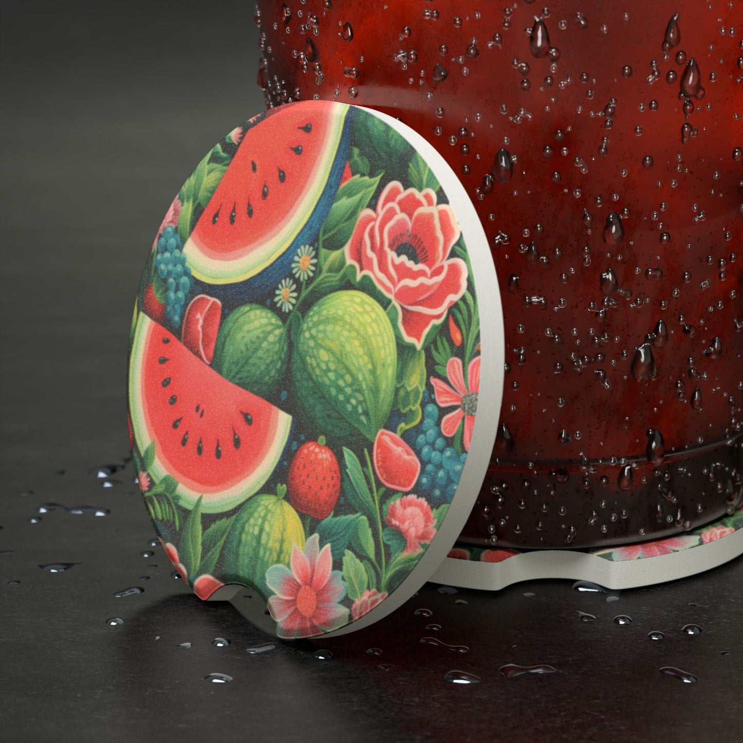 Watermelon Car Coasters, Fruit Drink Cup Holder Coasters for Your Car • Cute Car Accessories Home Decor Printify