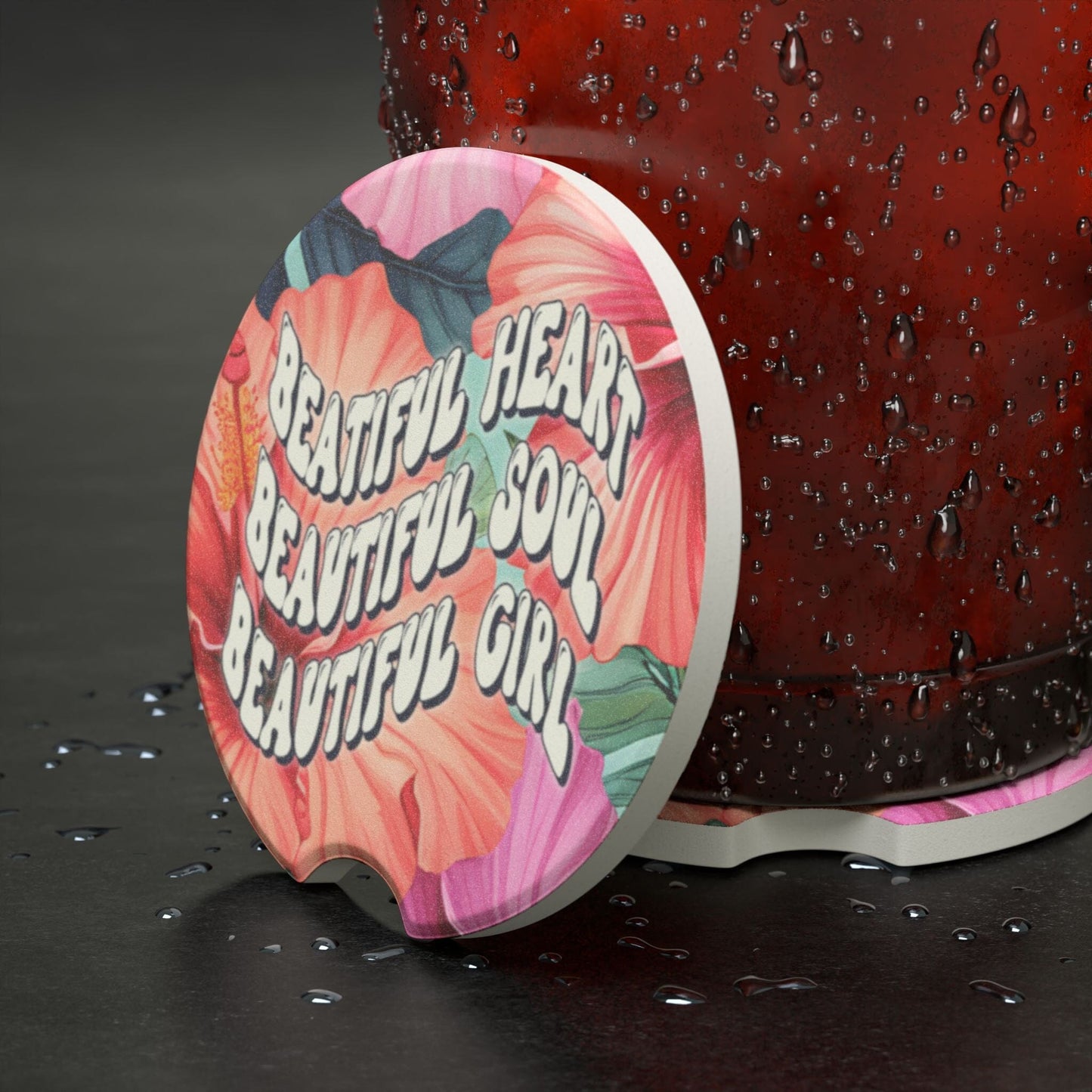 Coquette Car Coasters, Beautiful Heart Soul Girl Design • Cute Car Accessories Home Decor Printify