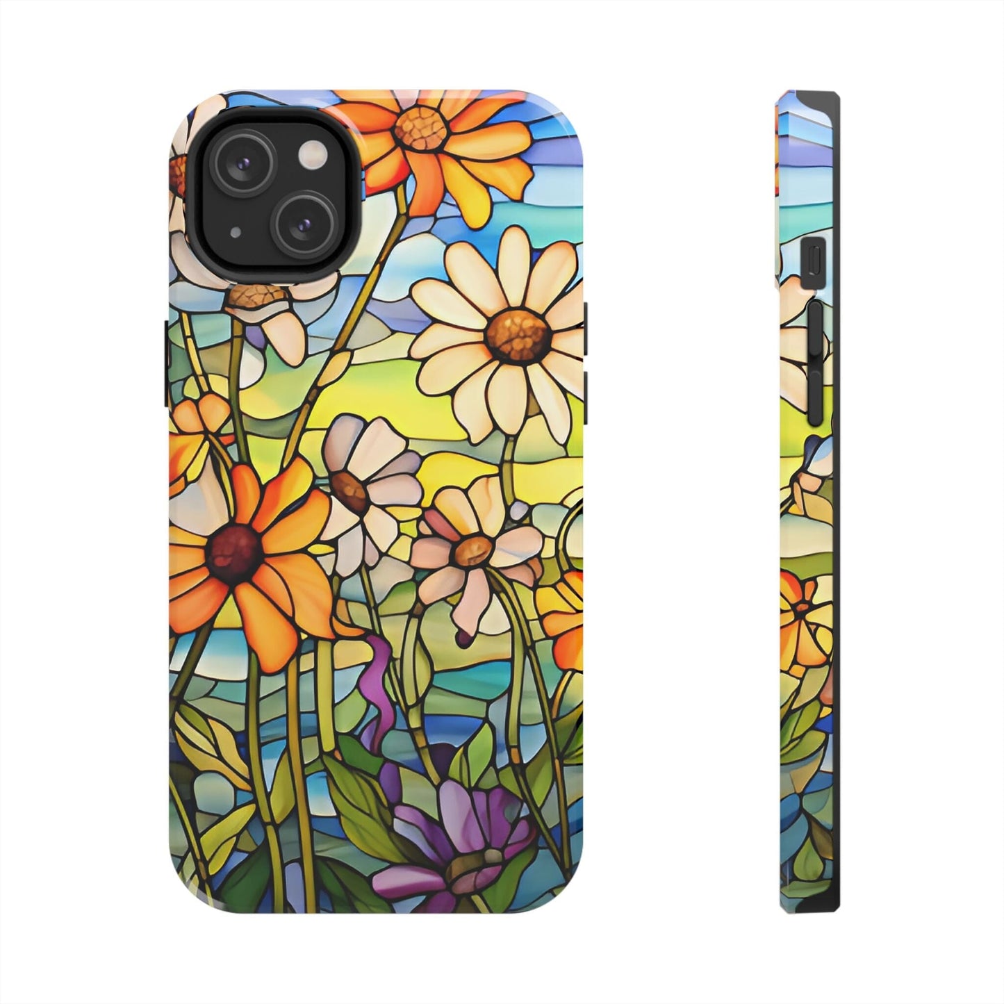 Stained Glass Daisies Impact Resistant Phone Case • Designed to fit most iPhone and Samsung Models Phone Case Printify iPhone 14 Plus