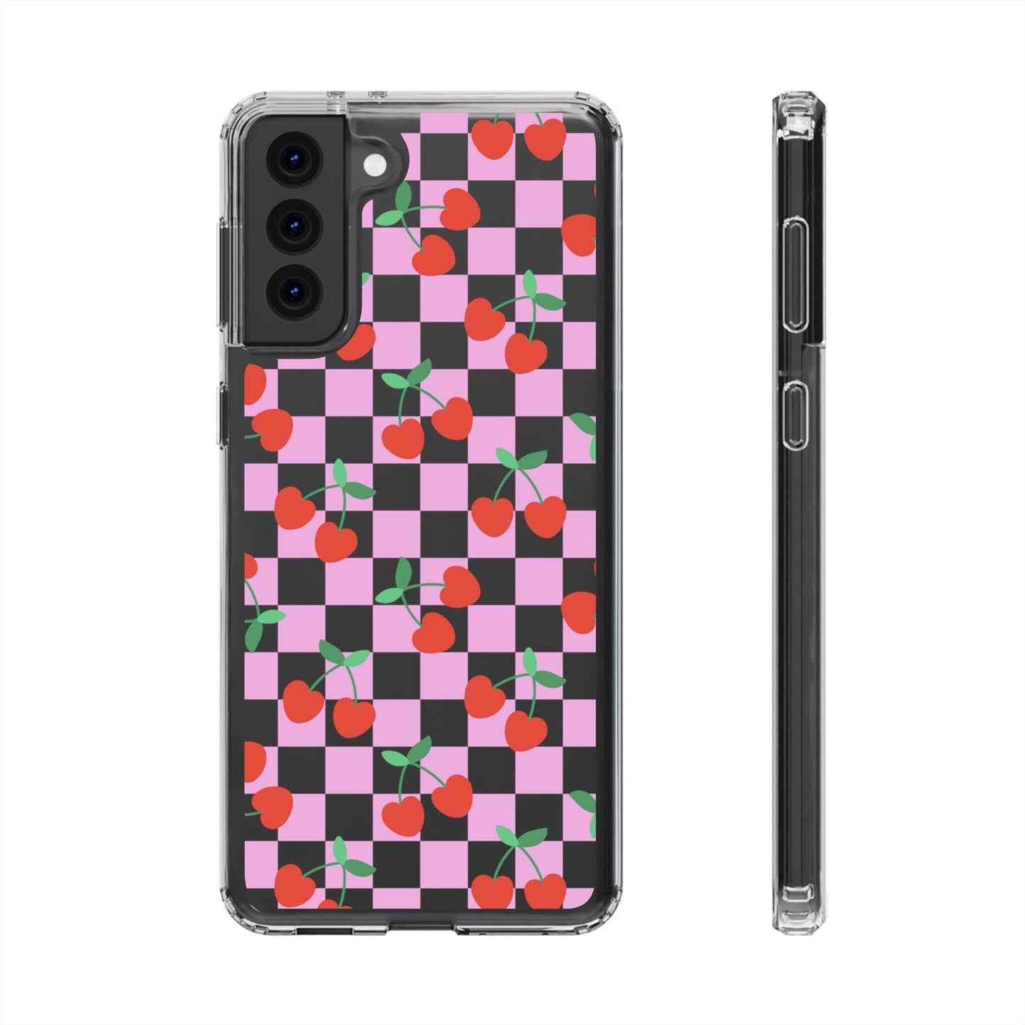 iPhone 16 Clear Case, Pink Checkered Cherry Phone Case • y2K Aesthetic Phone Cases Designed to fit most iPhone and Samsung Models Phone Case Printify Samsung Galaxy S21 Plus Without gift packaging