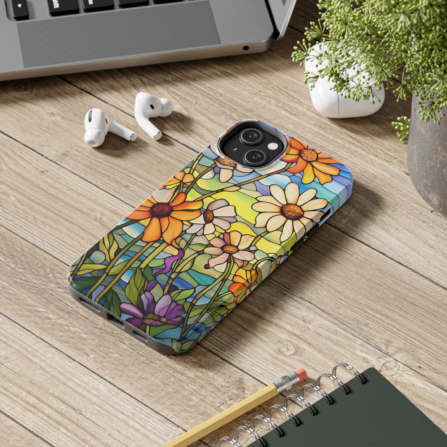 Stained Glass Daisies Impact Resistant Phone Case • Designed to fit most iPhone and Samsung Models Phone Case Printify