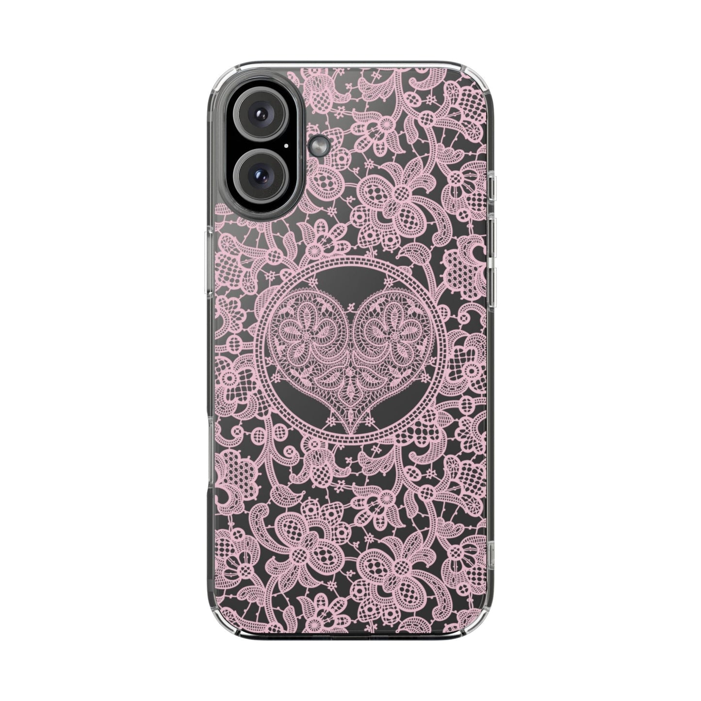 Pink Lace Coquette Phone Case • Clear Phone Case Designed to fit most iPhone and Samsung Phones Phone Case Printify iPhone 16 Plus Without gift packaging