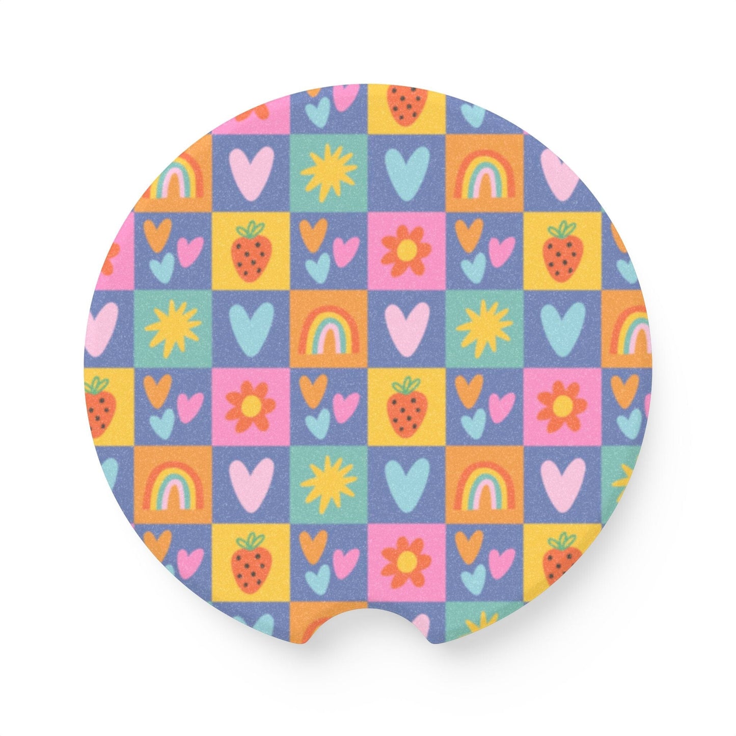 Colorful Checkered Car Coaster, Coquette Aesthetic Drink Holder Coaster • Cute Car Accessories Home Decor Printify 2.6'' × 2.6" 1pc
