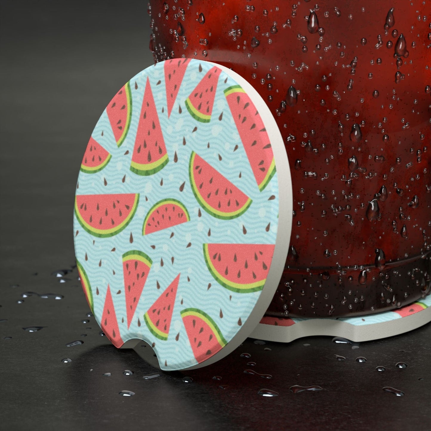 Watermelon Car Coasters, Pop-Art Summer Fruit Drink Holder Decor • Cute Car Accessories Home Decor Printify