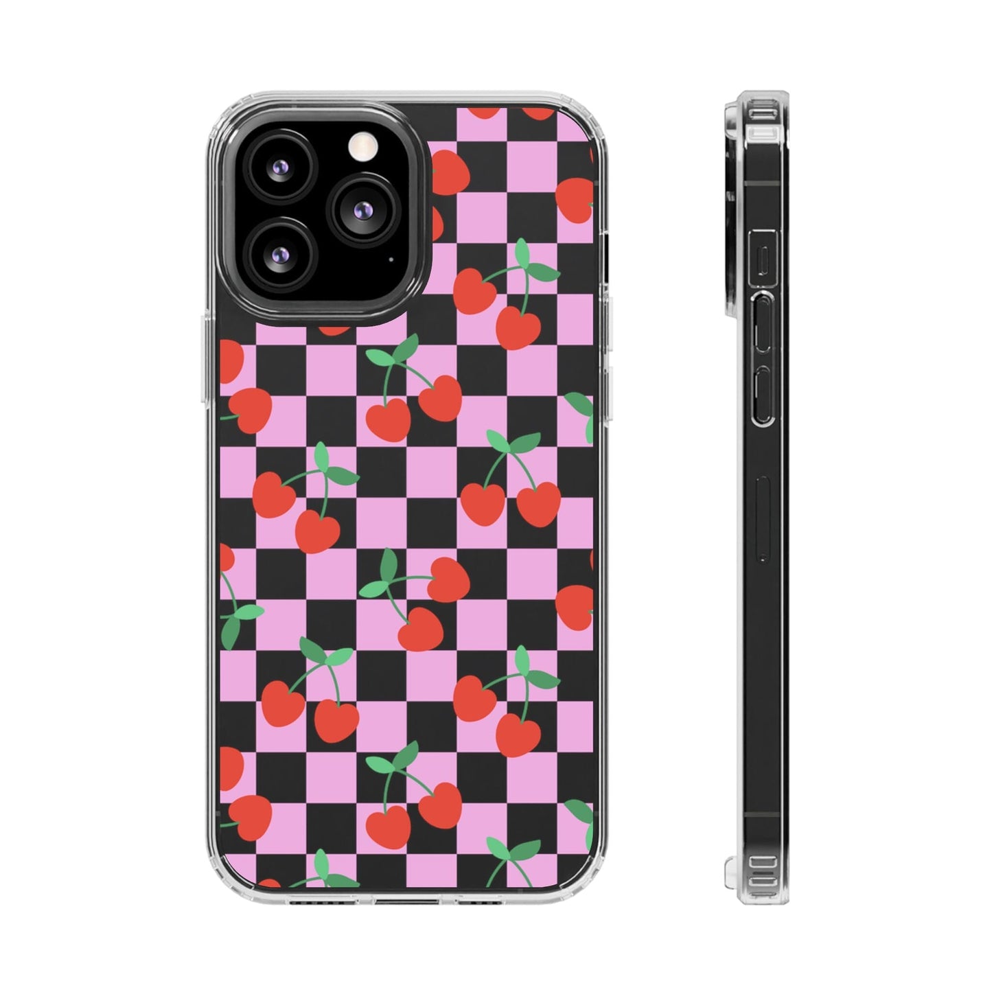 iPhone 16 Clear Case, Pink Checkered Cherry Phone Case • y2K Aesthetic Phone Cases Designed to fit most iPhone and Samsung Models Phone Case Printify iPhone 13 Pro Max Without gift packaging