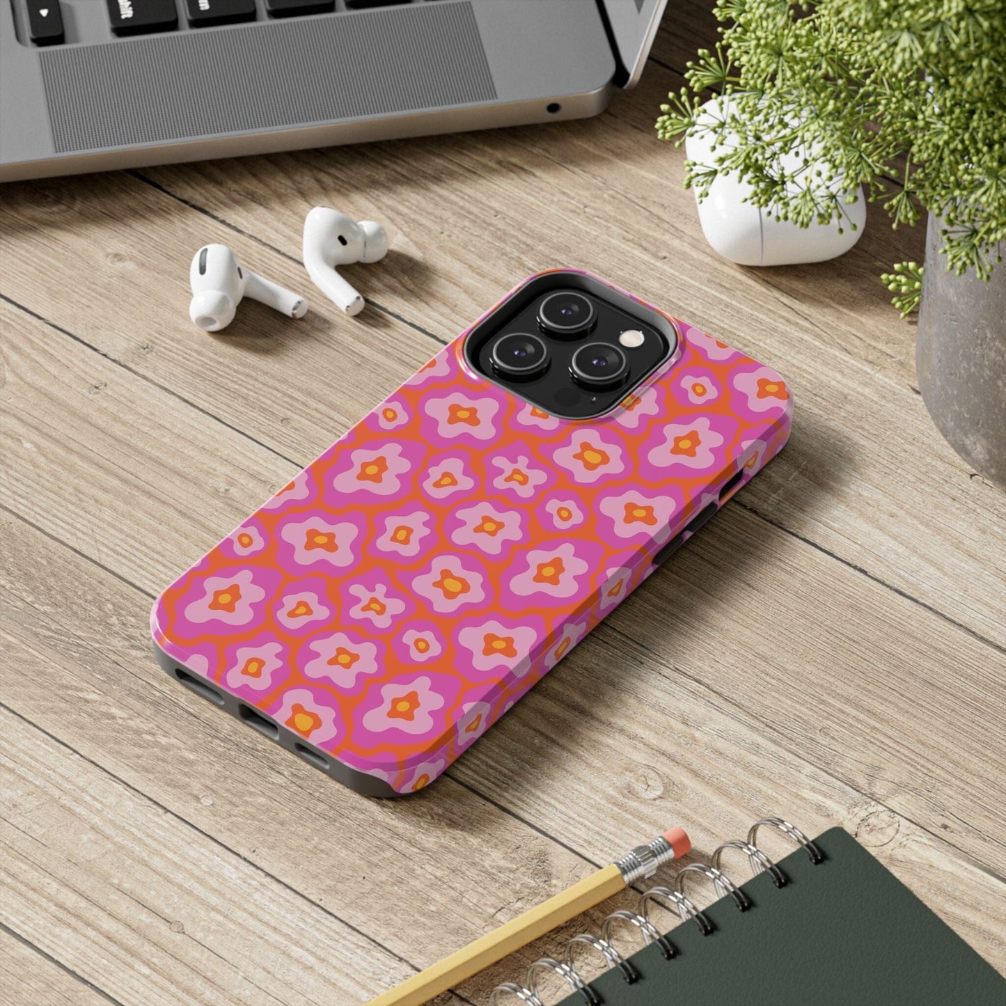 Abstract Pink Floral Phone Case • Tough Phone Case Designed to fit most iPhone and Samsung Phones Phone Case Printify