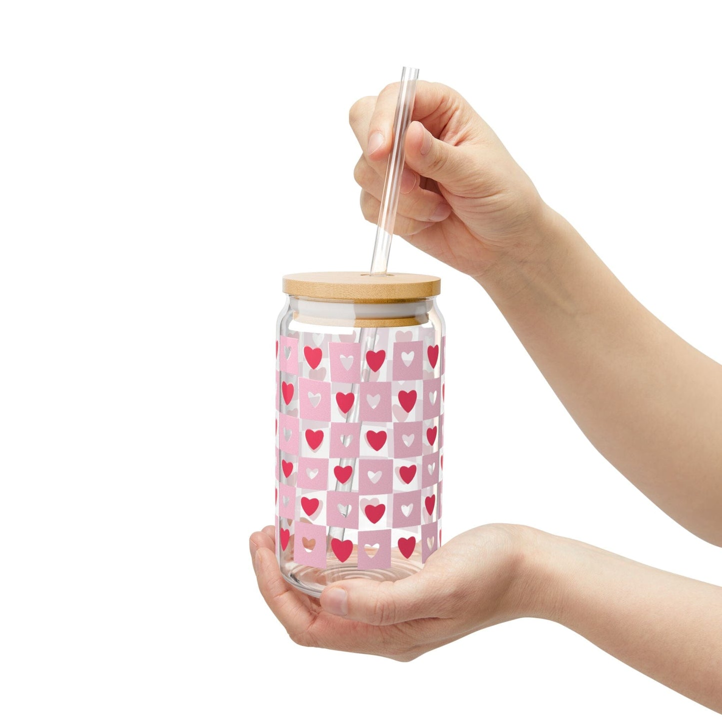 Coquette Heart Sipper Glass • XOXO Pink Iced Coffee Cup, Cute Bachelorette Drinkware Gifts Mug Printify