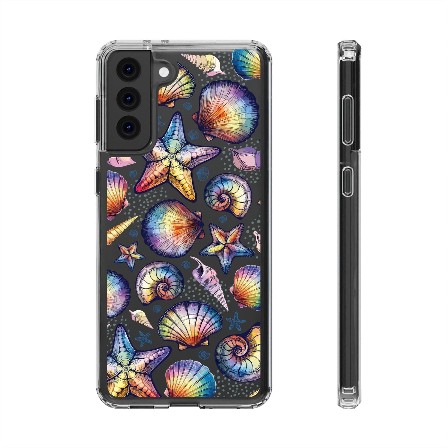 Rainbow Seashell Clear Phone Cases • Designed to fit most iPhone and Samsung Phones Phone Case Printify Samsung Galaxy S21 Plus Without gift packaging