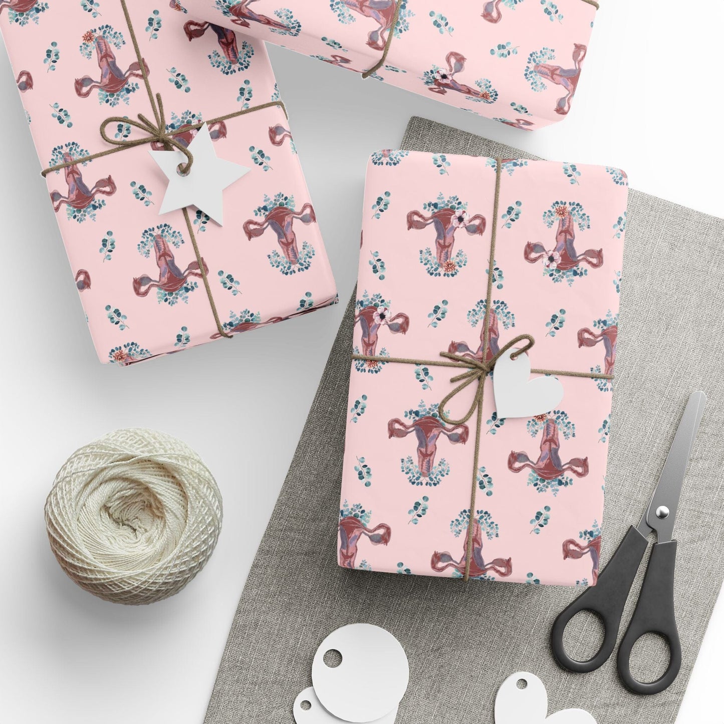 Uterus Wrapping Paper, Feminist Wrapping Paper, Girl Strong Holiday Paper Home Decor Printify 30" x 36" Glossy