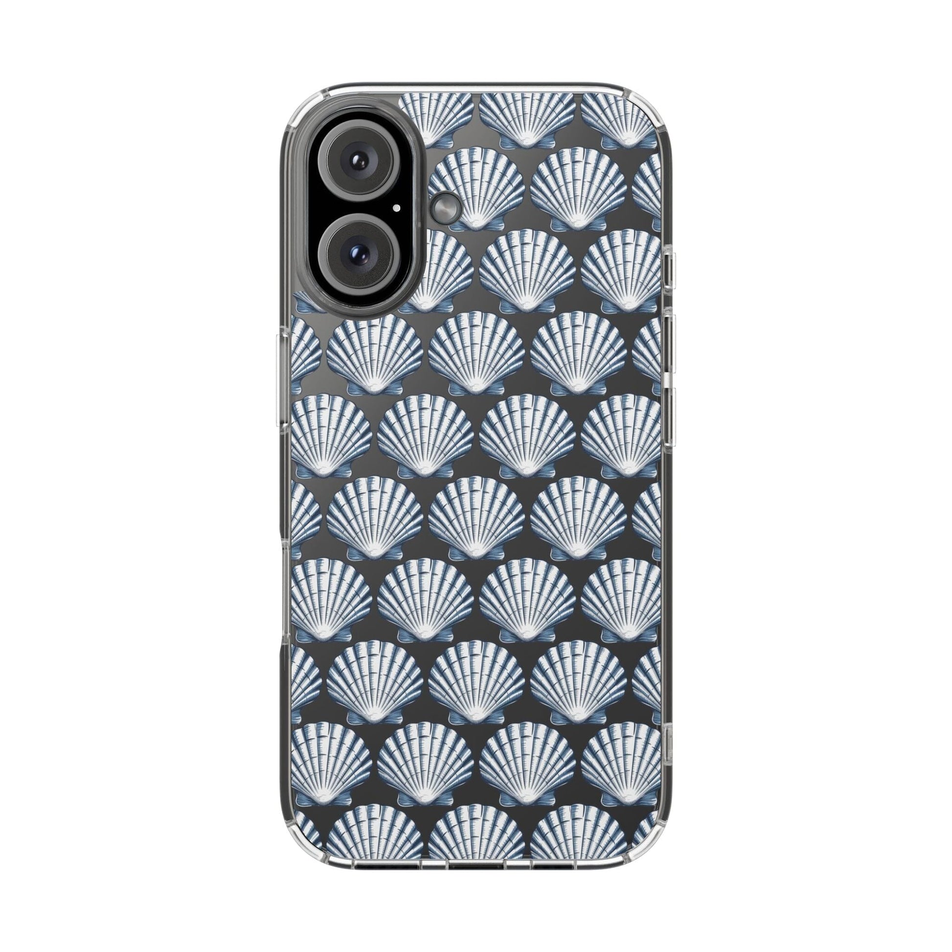 Blue iPhone 16 Clear Case, Seashell Phone Case, Coastal Vibes Mosaic Phone Case, iPhone 16 Pro Max, iPhone 15 Plus, Samsung Galaxy S24 Phone Case Printify iPhone 16 Without gift packaging