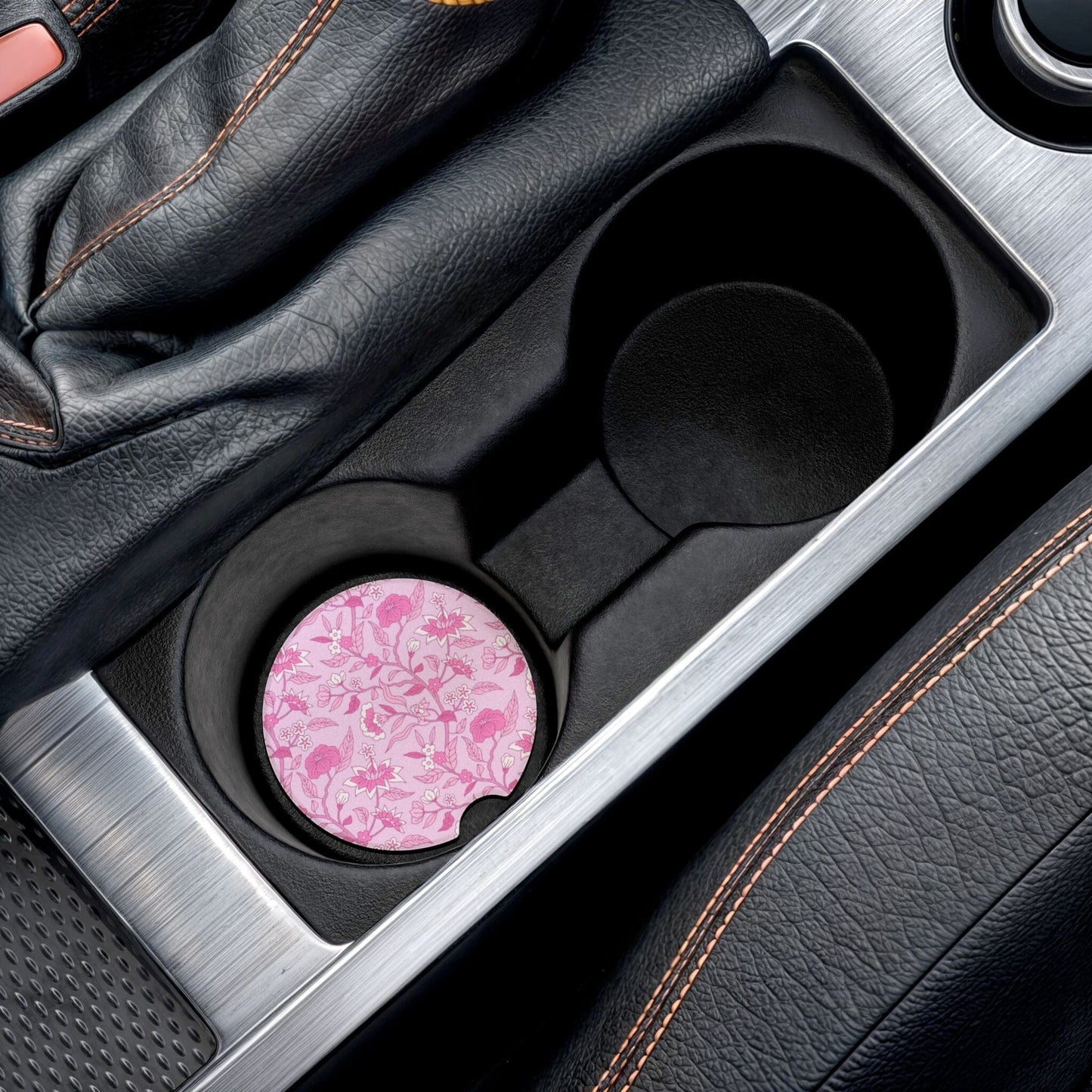 Preppy Pink Toile Car Coaster, Floral Drink Cup Holder Coaster • Cute Car Accessories Home Decor Printify