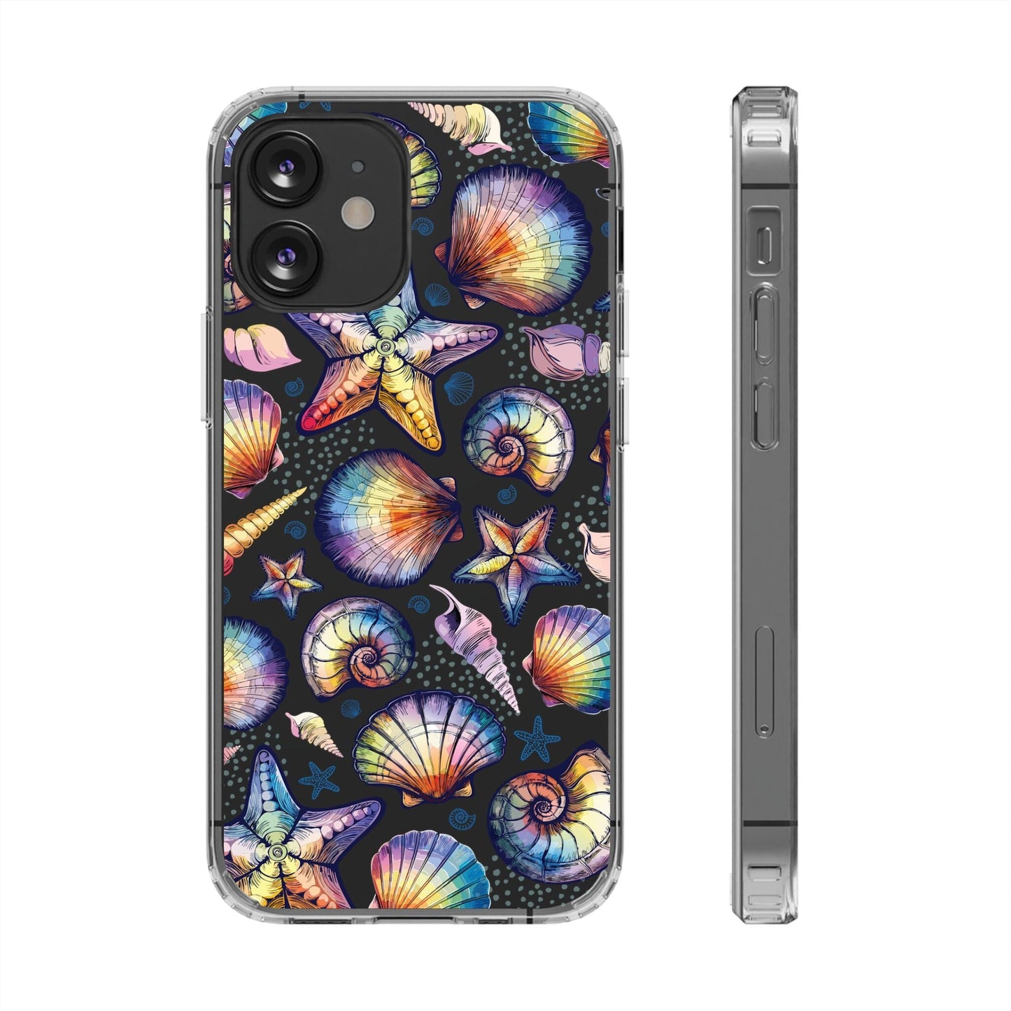 Rainbow Seashell Clear Phone Cases • Designed to fit most iPhone and Samsung Phones Phone Case Printify iPhone 12 Mini Without gift packaging
