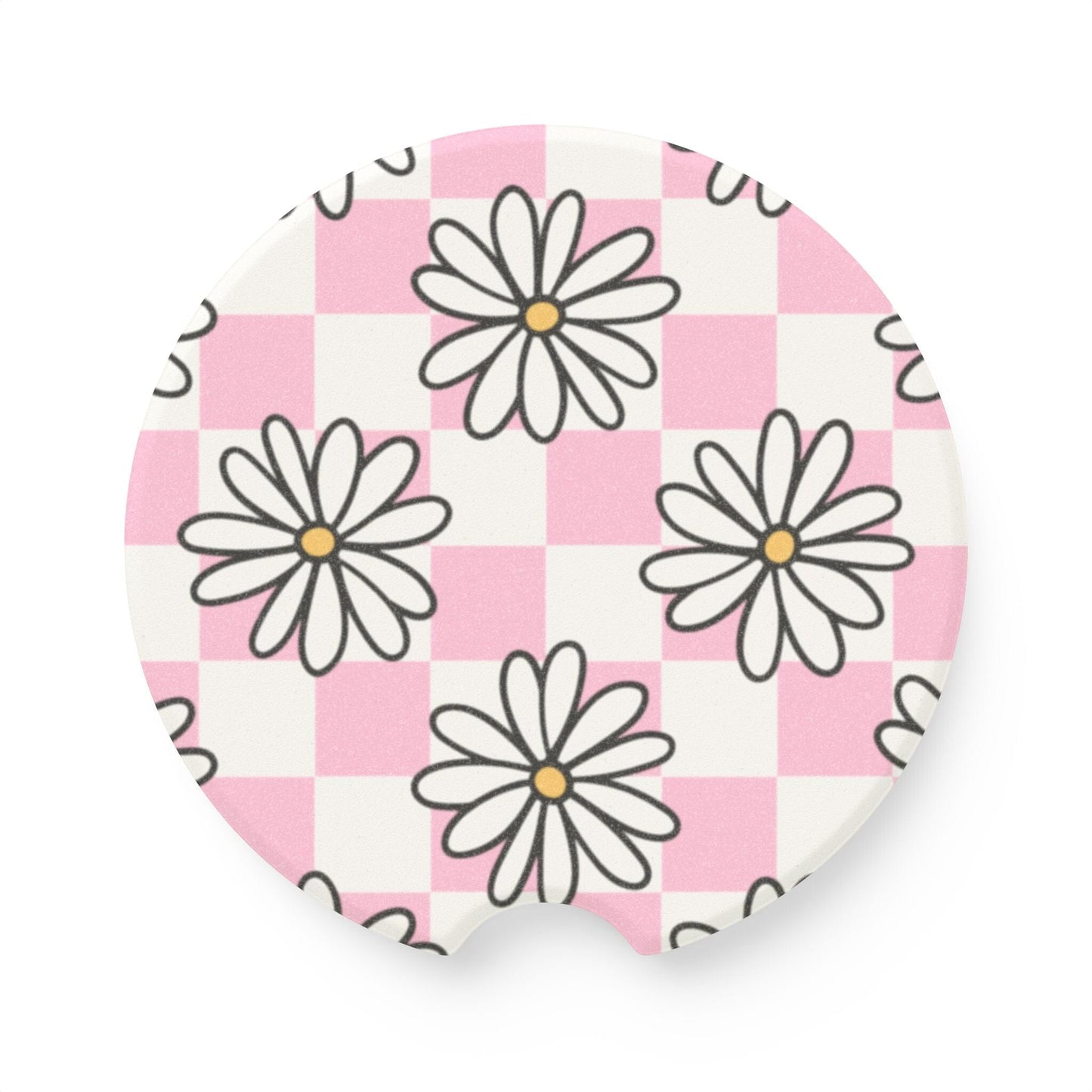 Coquette Checkered Daisy Car Coasters, Summer Car Cup Holder • Cute Car Accessories Home Decor Printify 2.6'' × 2.6" 1pc