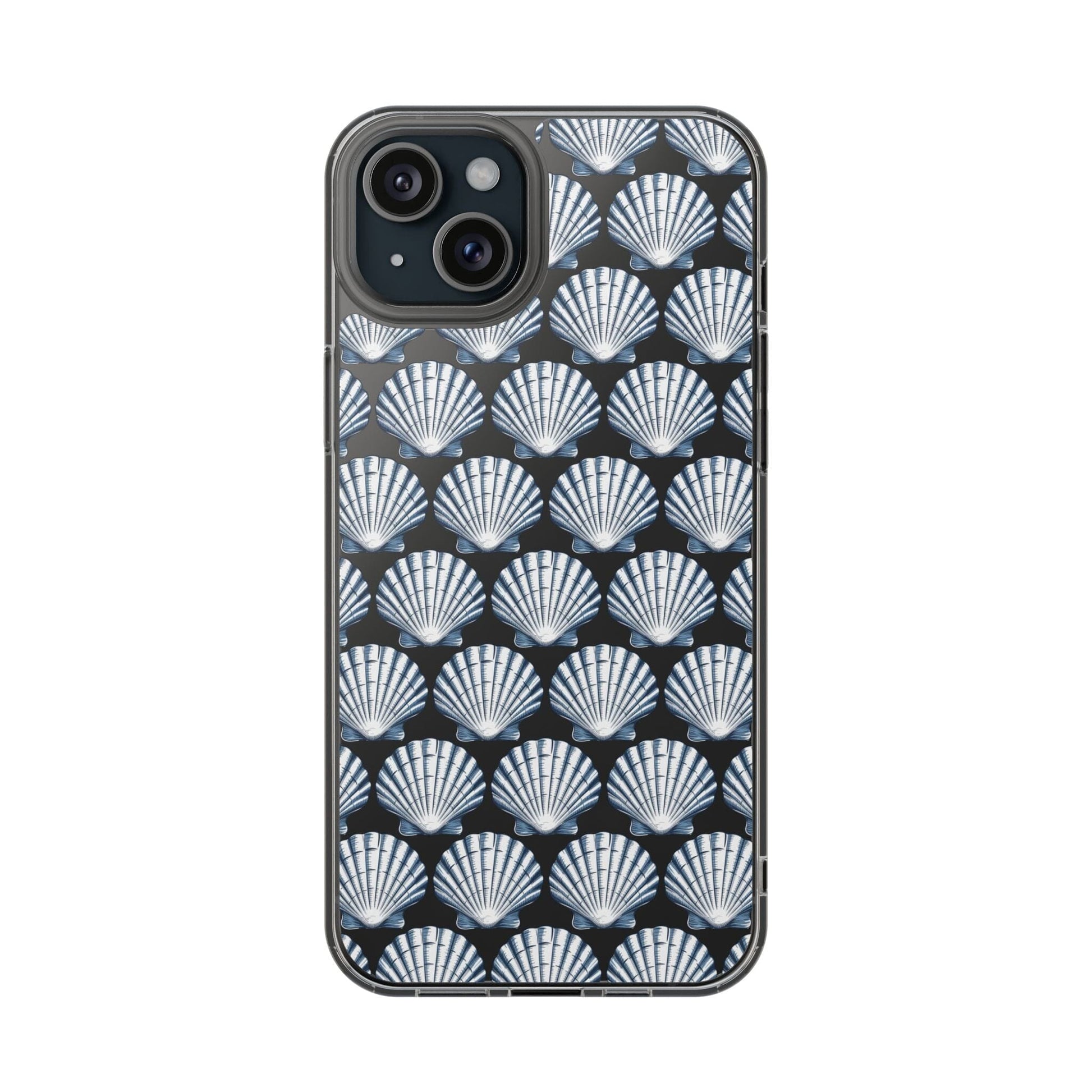 Blue iPhone 16 Clear Case, Seashell Phone Case, Coastal Vibes Mosaic Phone Case, iPhone 16 Pro Max, iPhone 15 Plus, Samsung Galaxy S24 Phone Case Printify iPhone 15 Plus Without gift packaging
