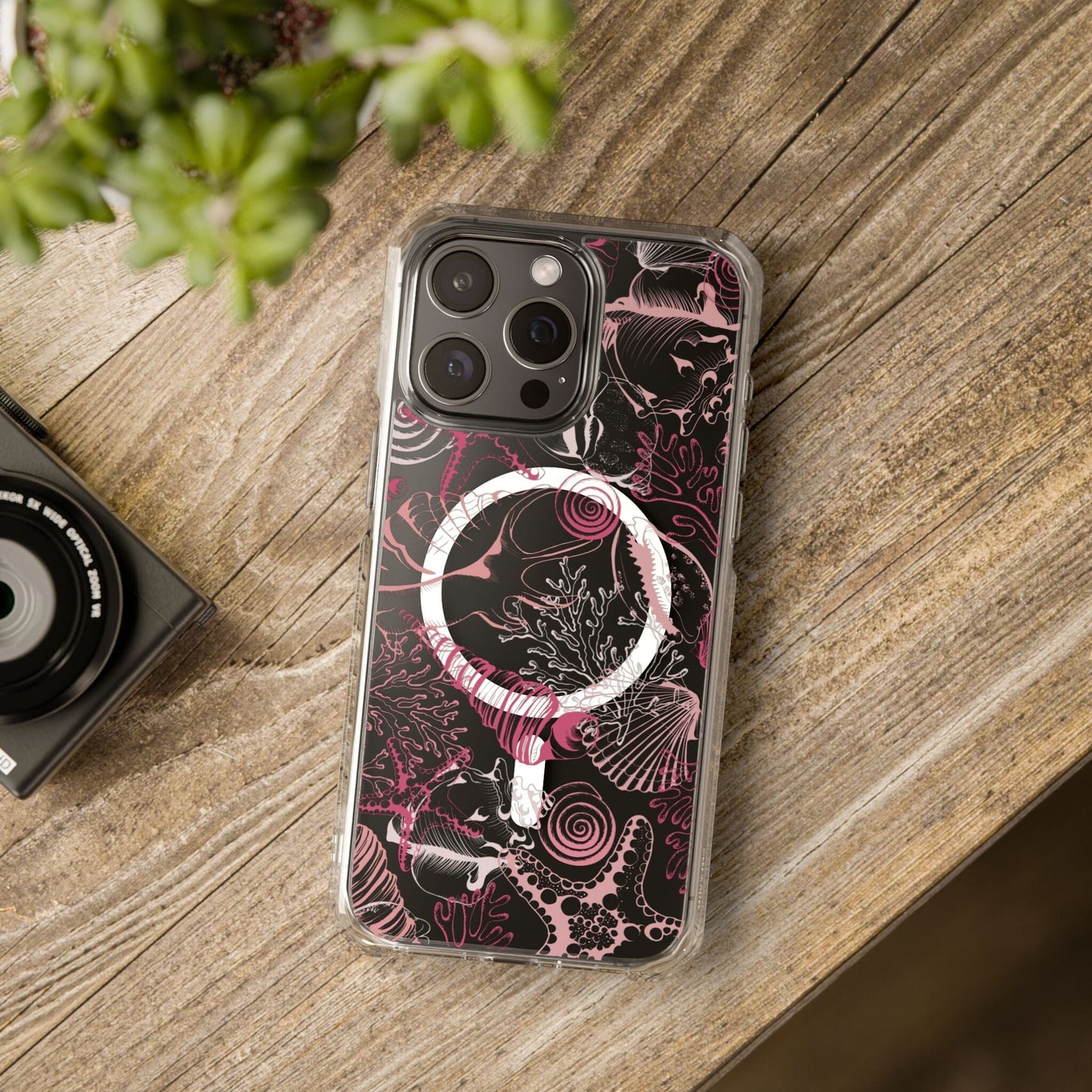 MagSafe® Compatable Clear Phone Case • Pink Seashells Summer Phone Case Designed to fit iPhone 14-16 Models Phone Case Printify