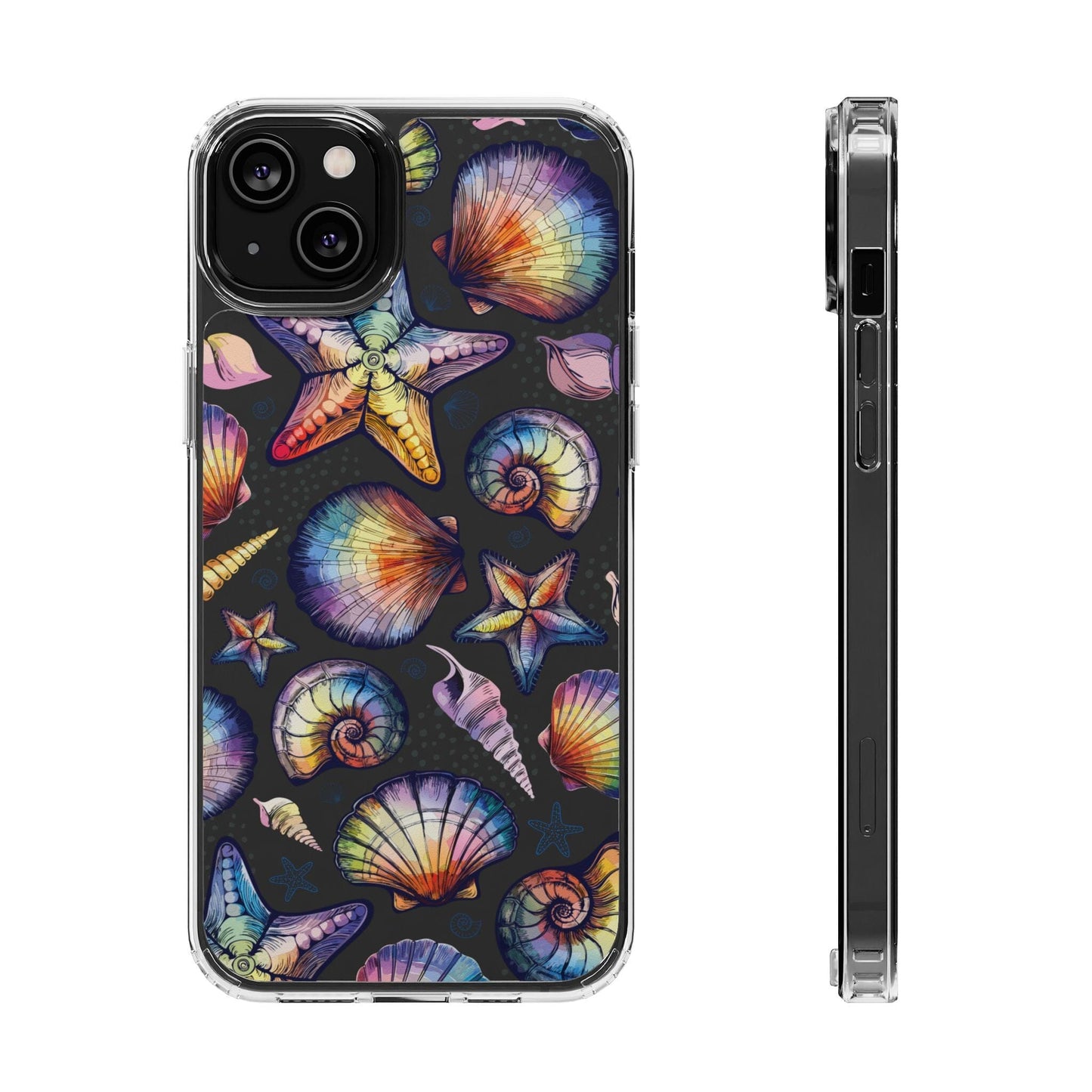 Rainbow Seashell Clear Phone Cases • Designed to fit most iPhone and Samsung Phones Phone Case Printify iPhone 14 Plus Without gift packaging