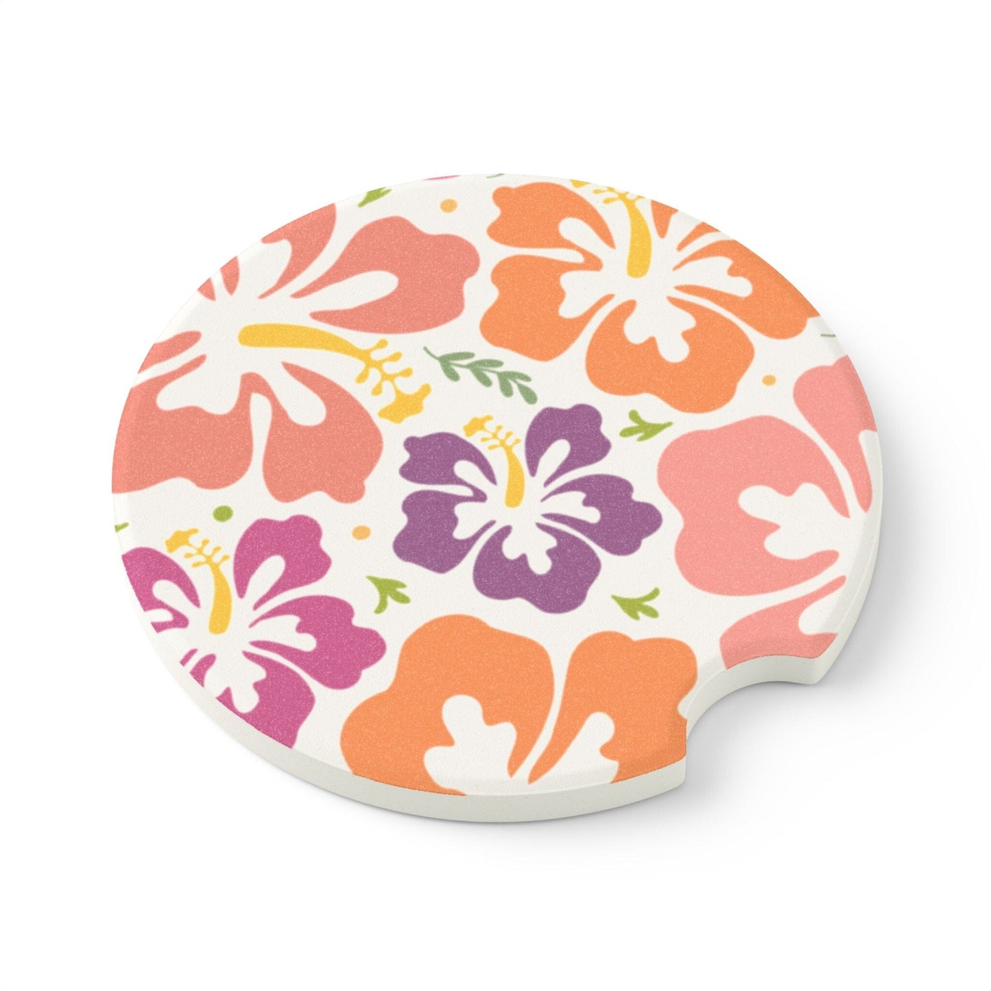 Tropical Floral Car Coaster, Hibiscus Flower Drink Cup Holder Coaster• Cute Car Accessories Home Decor Printify