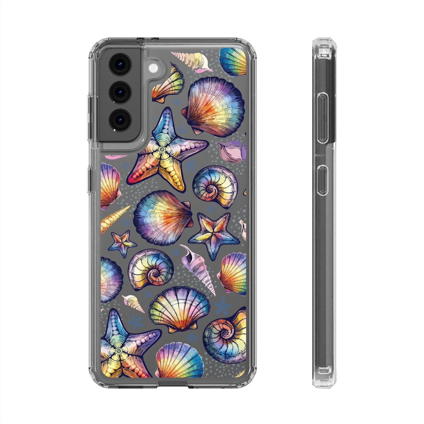 Rainbow Seashell Clear Phone Cases • Designed to fit most iPhone and Samsung Phones Phone Case Printify Samsung Galaxy S21 Without gift packaging