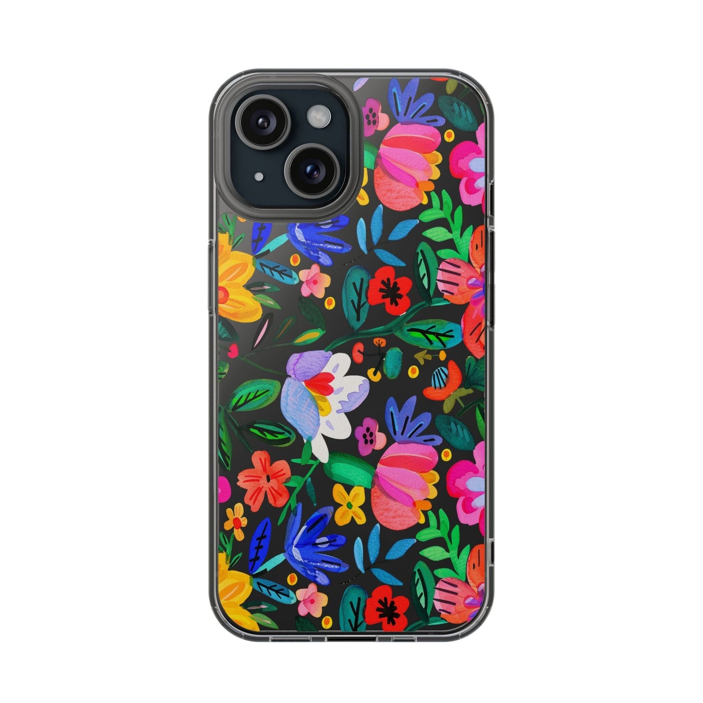 Folk Art Flowers Clear Phone Cases • Summer Floral Phone Case Designed to fit most iPhone and Samsung Phones Phone Case Printify iPhone 15 Without gift packaging