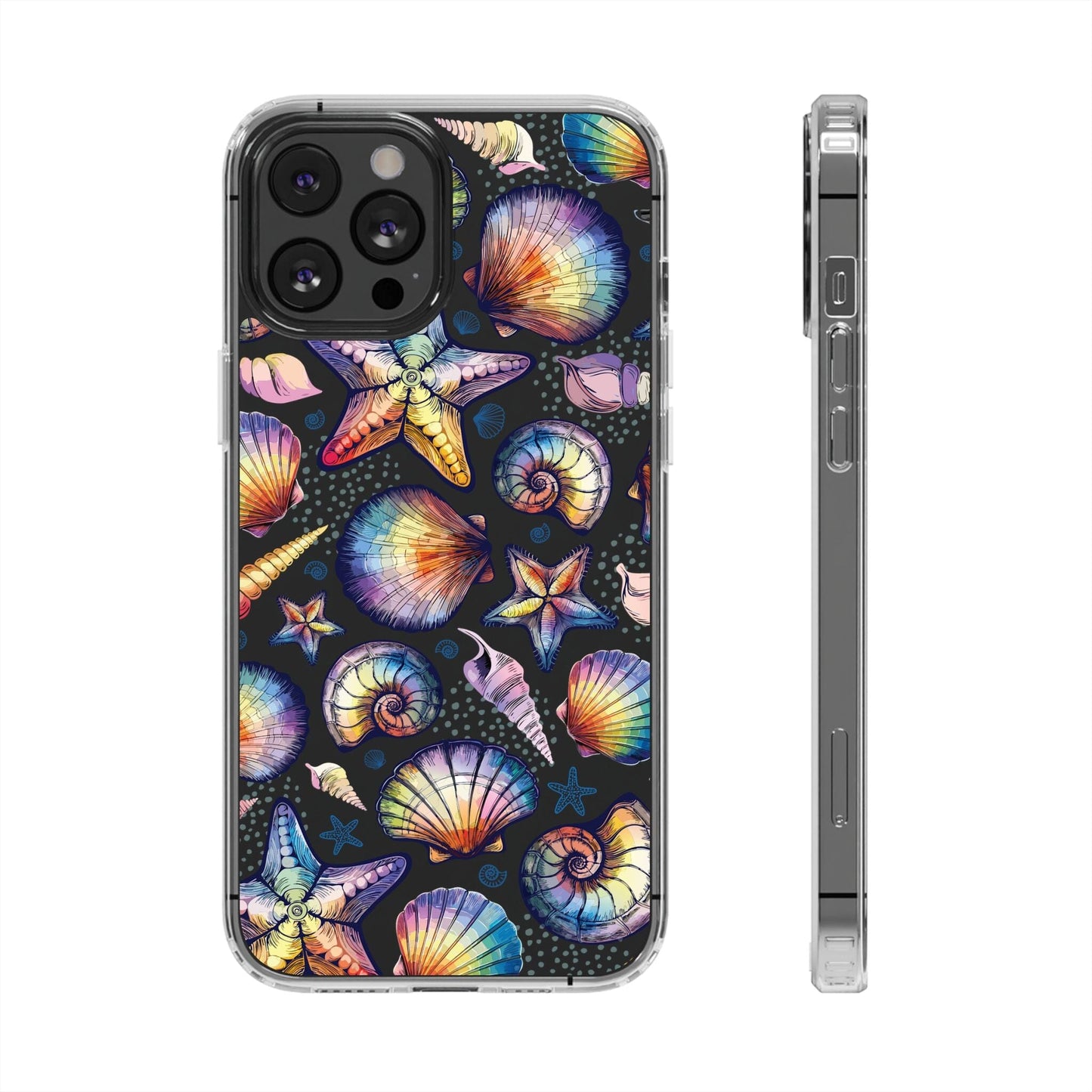 Rainbow Seashell Clear Phone Cases • Designed to fit most iPhone and Samsung Phones Phone Case Printify iPhone 12 Pro Max Without gift packaging