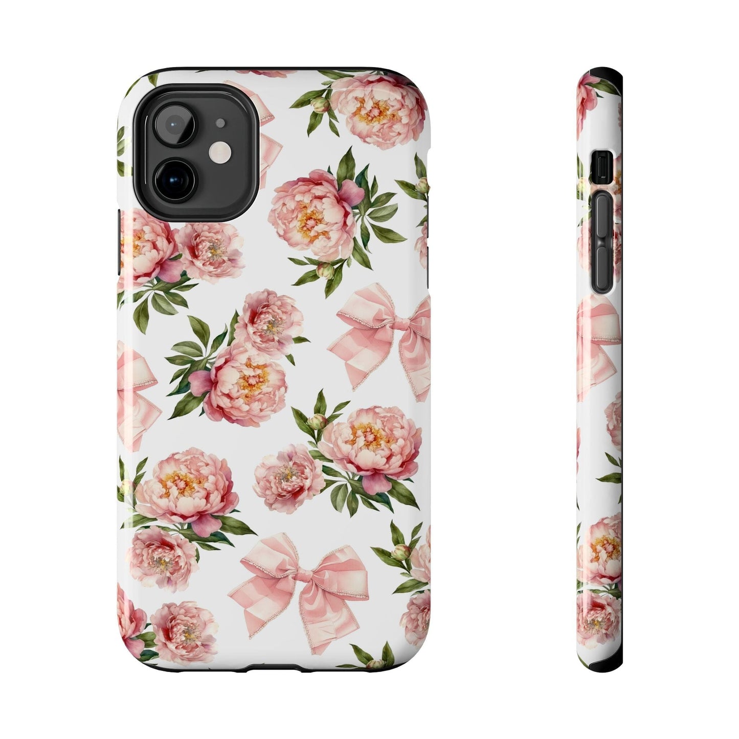 Coquette iPhone 15 Phone Case, Pink Floral Phone Case, Summer Flowers Phonecase, Peonies and Bows iPhone 12, iPhone 14, Samsung Galaxy S23 Phone Case Printify iPhone 11