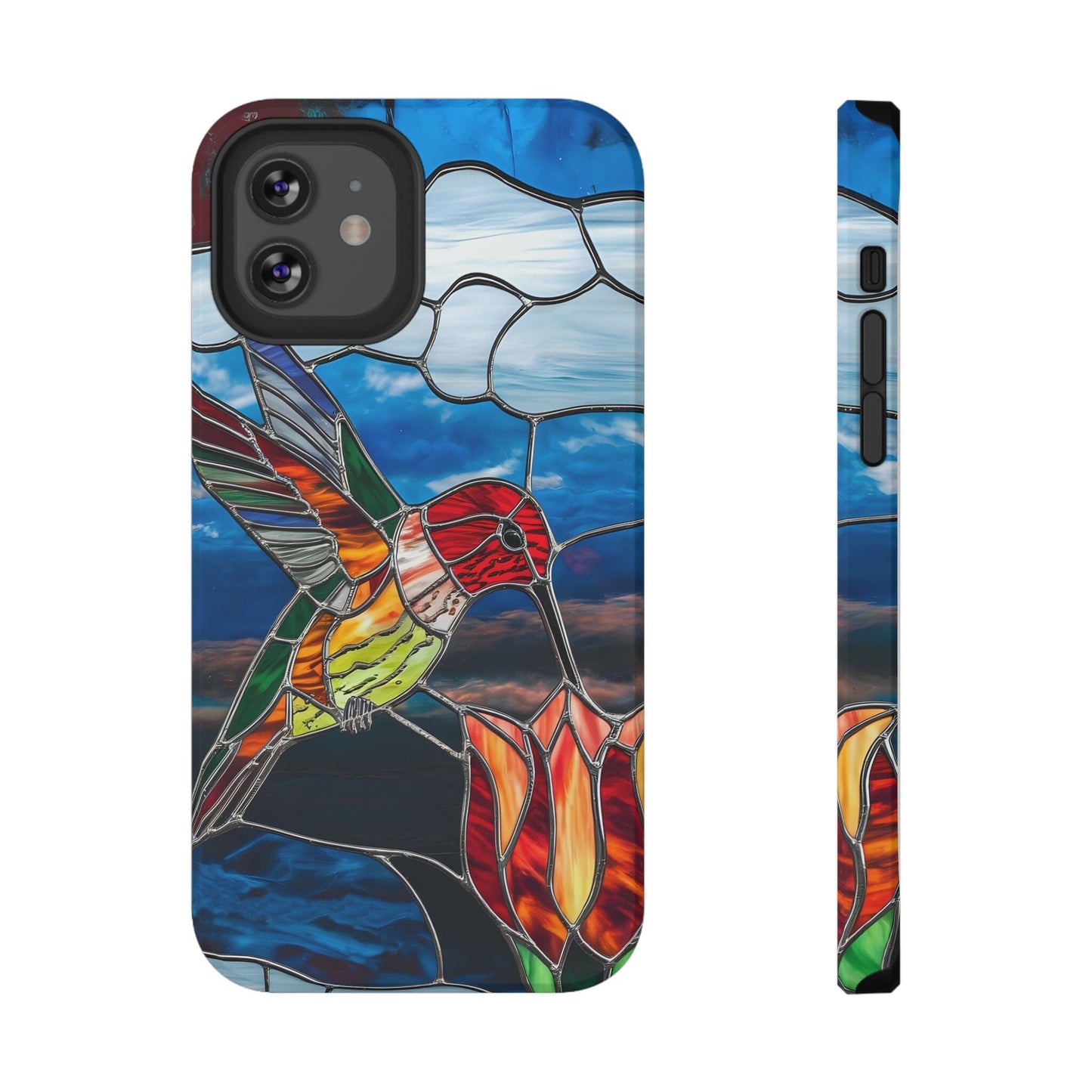 Stained Glass Humming Bird Phone Case, Tough Phonecase designed to fit iPhone and Galaxy Bird Lover Gifts Phone Case Printify iPhone 12 Mini Matte Without gift packaging