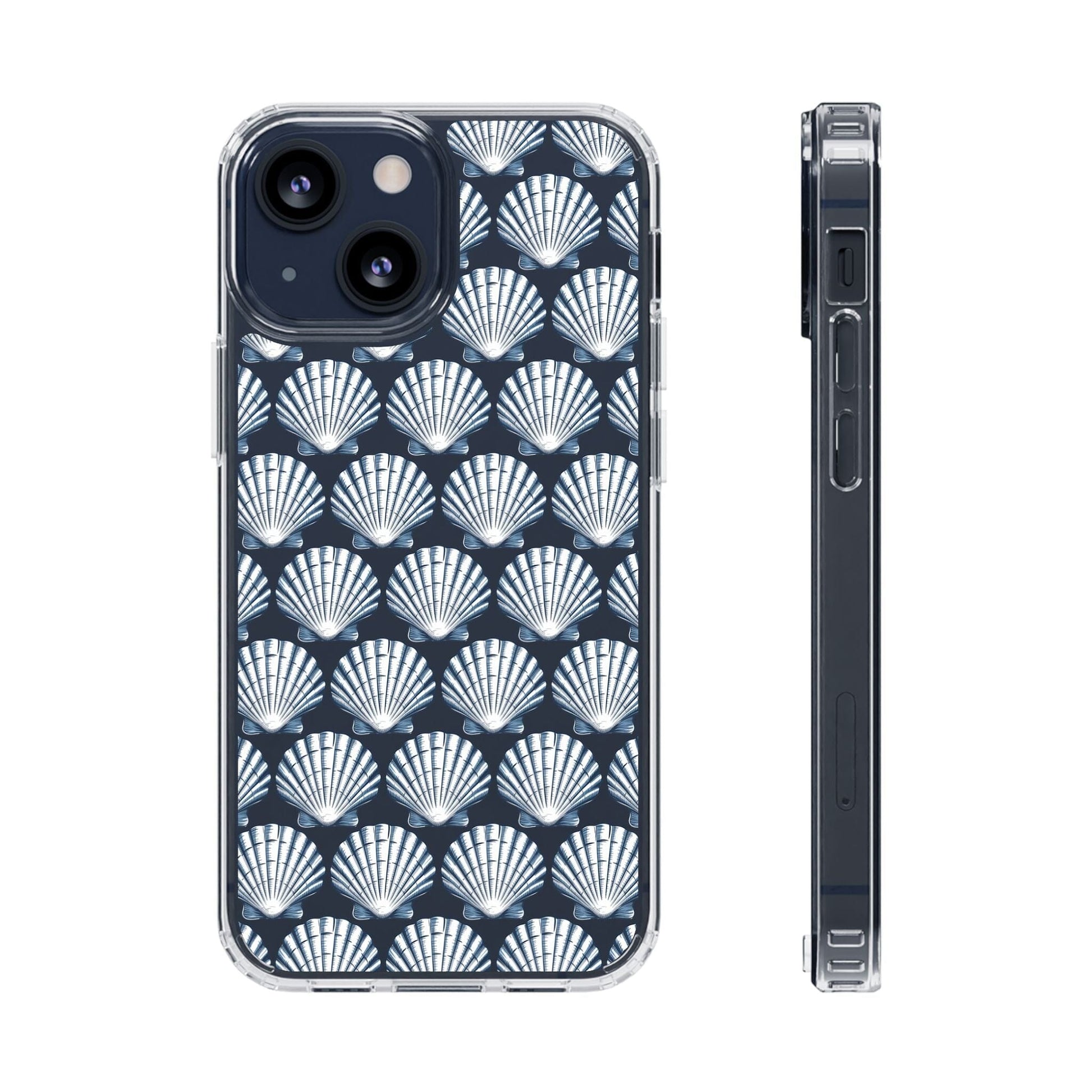 Blue iPhone 16 Clear Case, Seashell Phone Case, Coastal Vibes Mosaic Phone Case, iPhone 16 Pro Max, iPhone 15 Plus, Samsung Galaxy S24 Phone Case Printify iPhone 13 Mini Without gift packaging