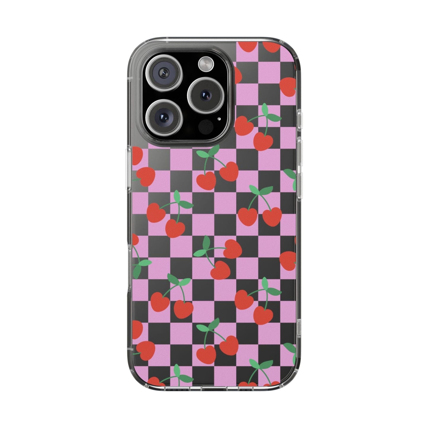 iPhone 16 Clear Case, Pink Checkered Cherry Phone Case • y2K Aesthetic Phone Cases Designed to fit most iPhone and Samsung Models Phone Case Printify iPhone 16 Pro Without gift packaging