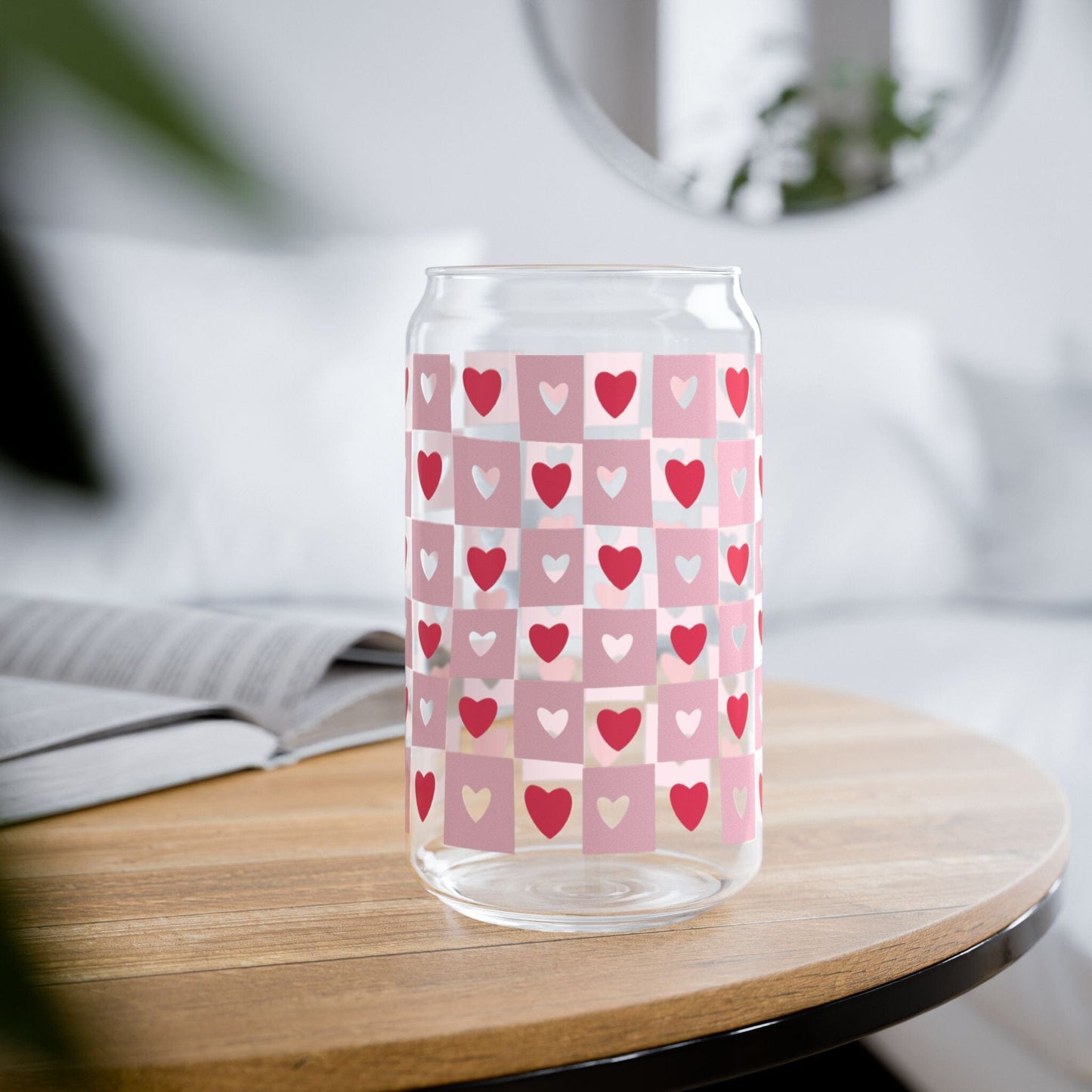 Coquette Heart Sipper Glass • XOXO Pink Iced Coffee Cup, Cute Bachelorette Drinkware Gifts Mug Printify