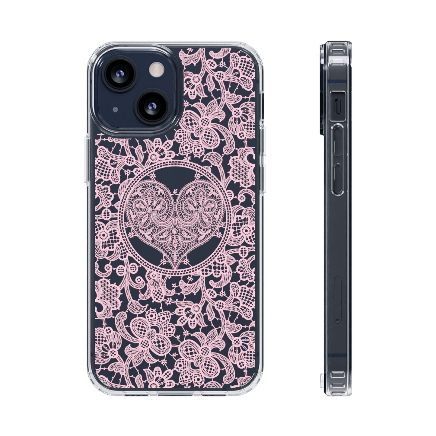Pink Lace Coquette Phone Case • Clear Phone Case Designed to fit most iPhone and Samsung Phones Phone Case Printify iPhone 13 Mini Without gift packaging