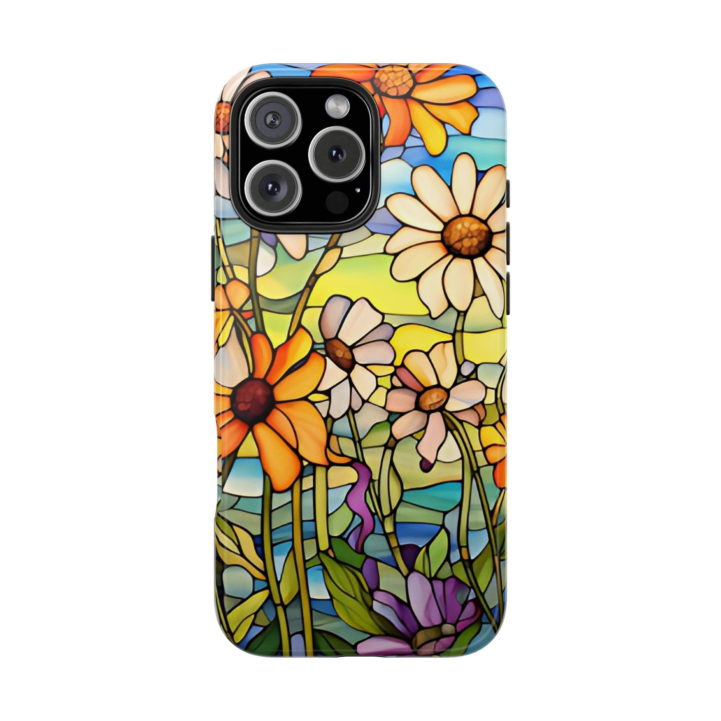 Stained Glass Daisies Impact Resistant Phone Case • Designed to fit most iPhone and Samsung Models Phone Case Printify iPhone 16 Pro Max
