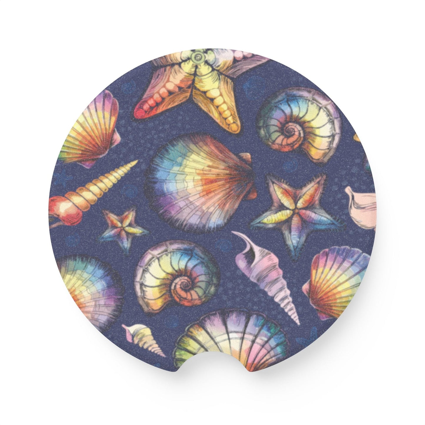 Summer Seashells Car Coaster, Beachy Car Accessories, Summer Drink Cup Holder Coaster • Cute Car Accessories Home Decor Printify 2.6'' × 2.6" 1pc