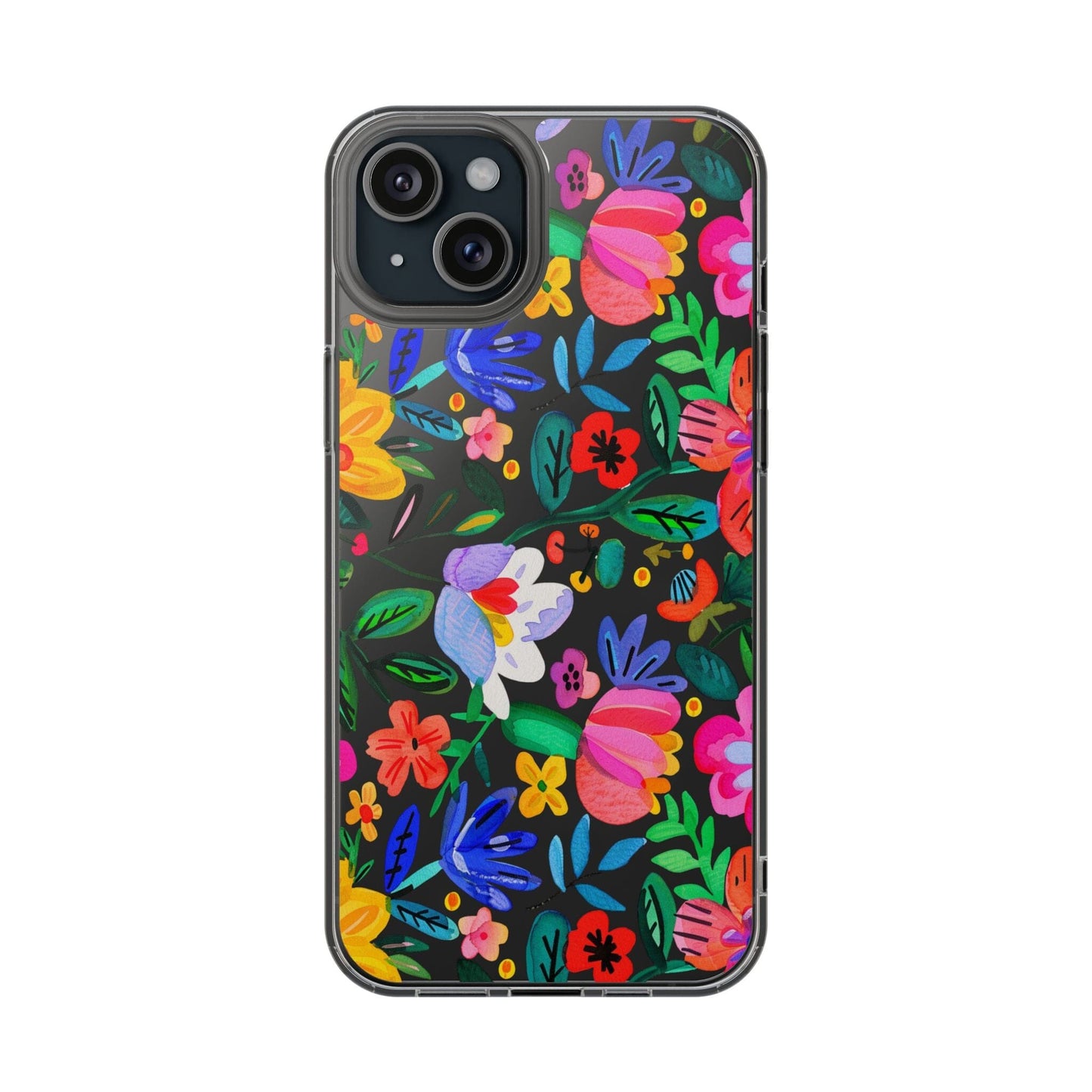 Folk Art Flowers Clear Phone Cases • Summer Floral Phone Case Designed to fit most iPhone and Samsung Phones Phone Case Printify iPhone 15 Plus Without gift packaging