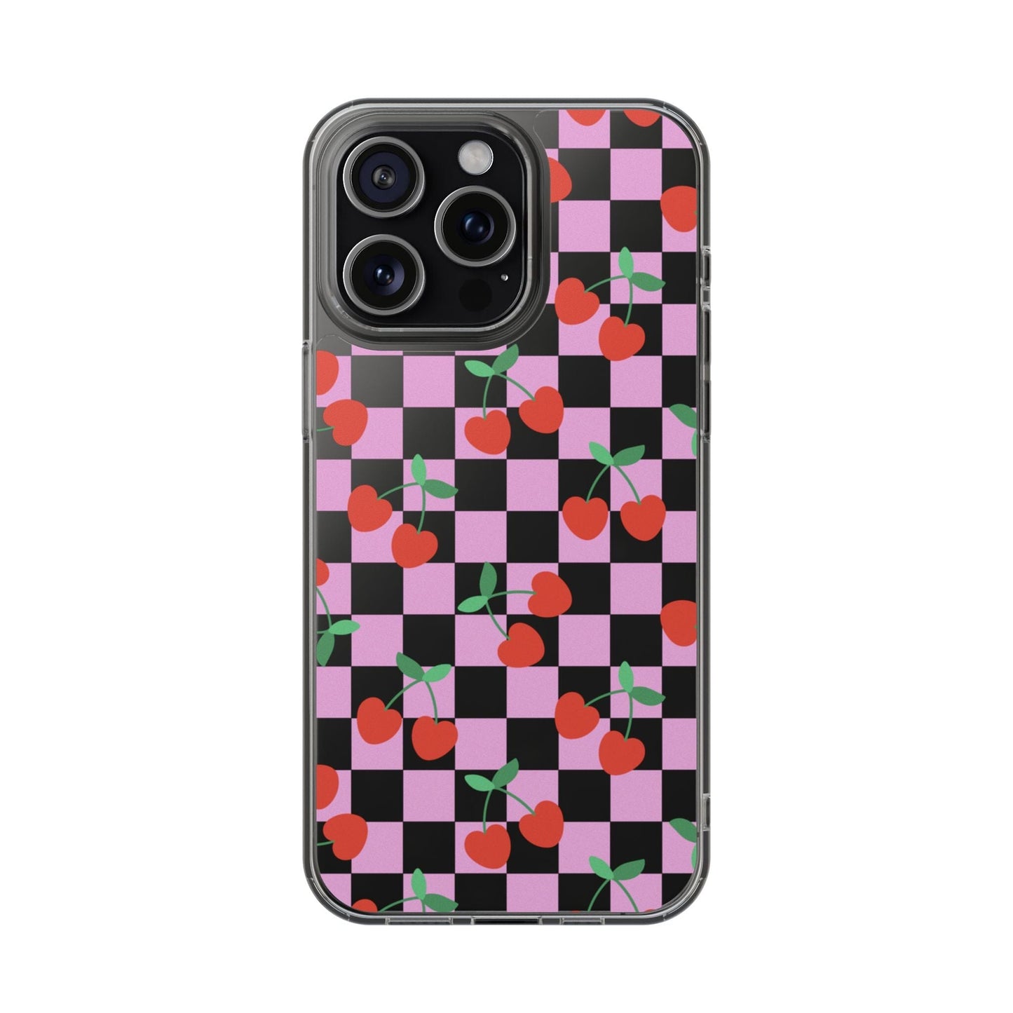 iPhone 16 Clear Case, Pink Checkered Cherry Phone Case • y2K Aesthetic Phone Cases Designed to fit most iPhone and Samsung Models Phone Case Printify iPhone 15 Pro Max Without gift packaging