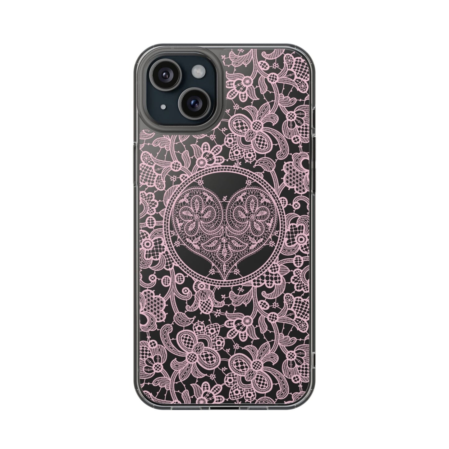 Pink Lace Coquette Phone Case • Clear Phone Case Designed to fit most iPhone and Samsung Phones Phone Case Printify iPhone 15 Plus Without gift packaging