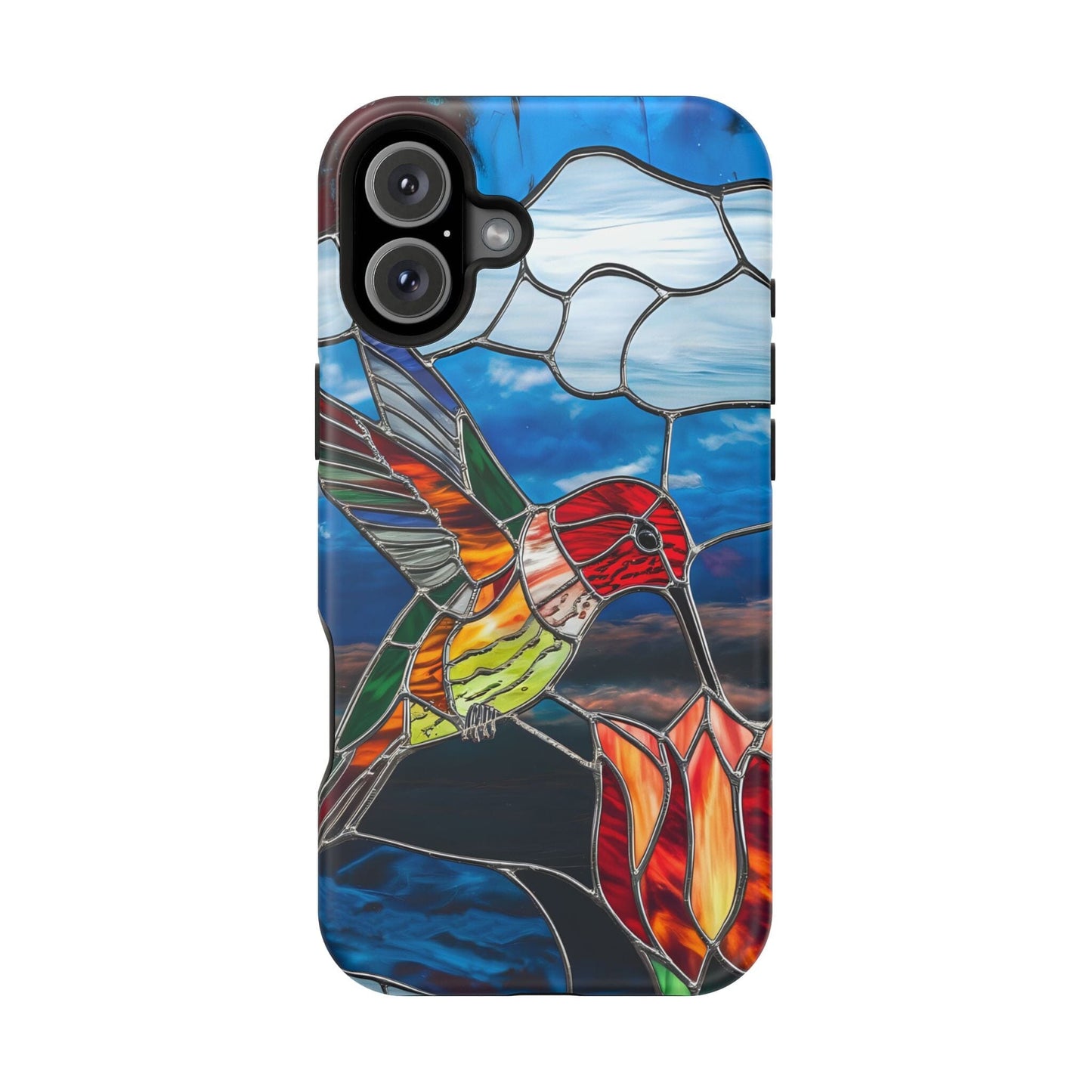 Stained Glass Humming Bird Phone Case, Tough Phonecase designed to fit iPhone and Galaxy Bird Lover Gifts Phone Case Printify iPhone 16 Plus Matte Without gift packaging