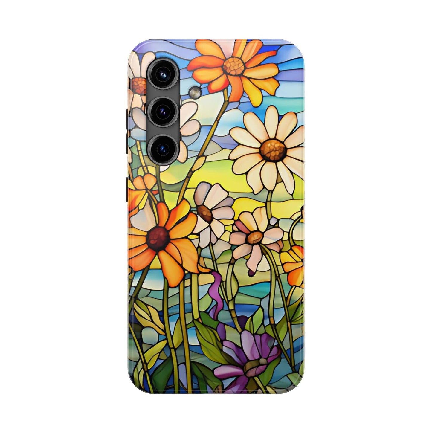 Stained Glass Daisies Impact Resistant Phone Case • Designed to fit most iPhone and Samsung Models Phone Case Printify Samsung Galaxy S24