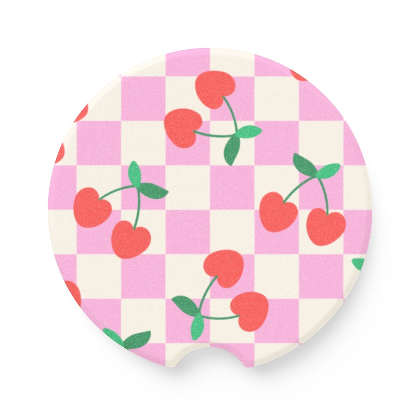 Coquette Checkered Cherries Car Coaster, Summer Vibes Car Decor • Cute Car Accessory Home Decor Printify 2.6'' × 2.6" 1pc