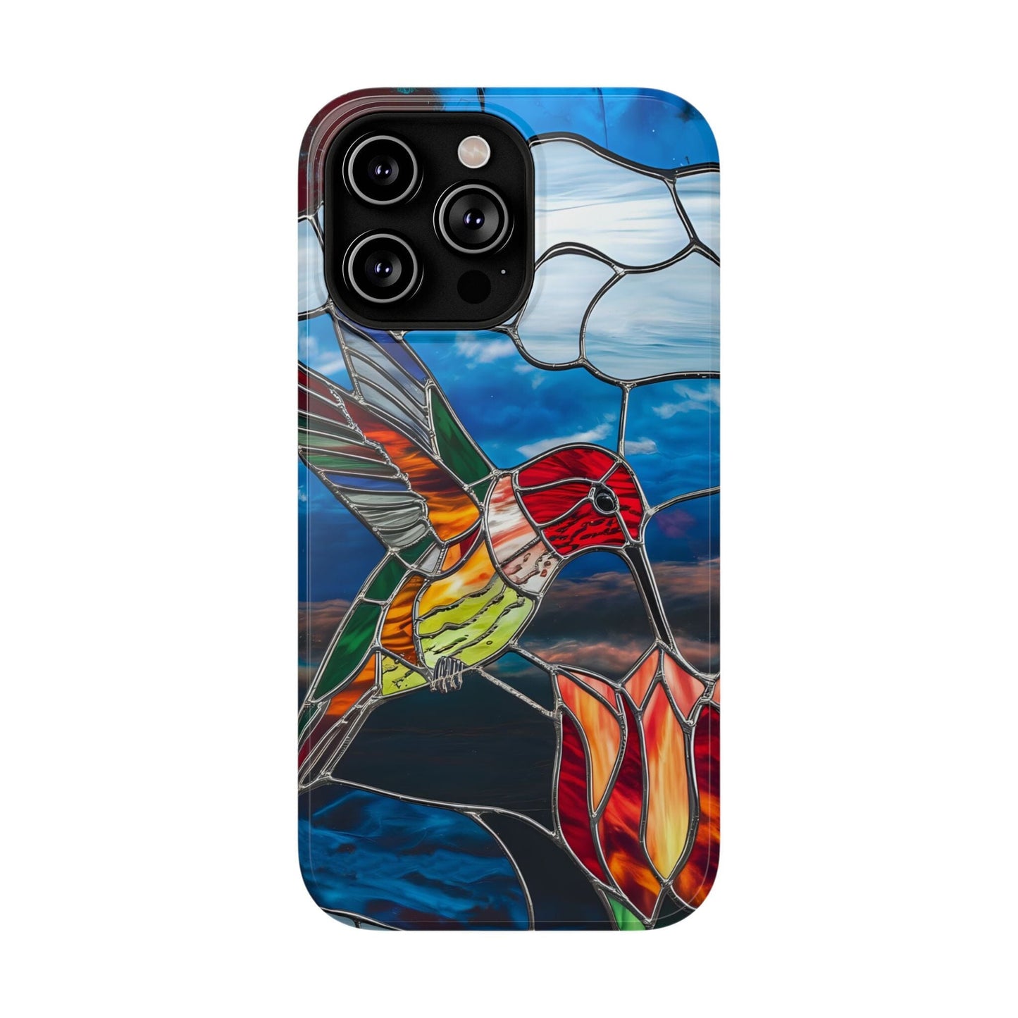 Stained Glass Humming Bird Phone Case, Tough Phonecase designed to fit iPhone and Galaxy Bird Lover Gifts Phone Case Printify iPhone 14 Pro Max Glossy Without gift packaging